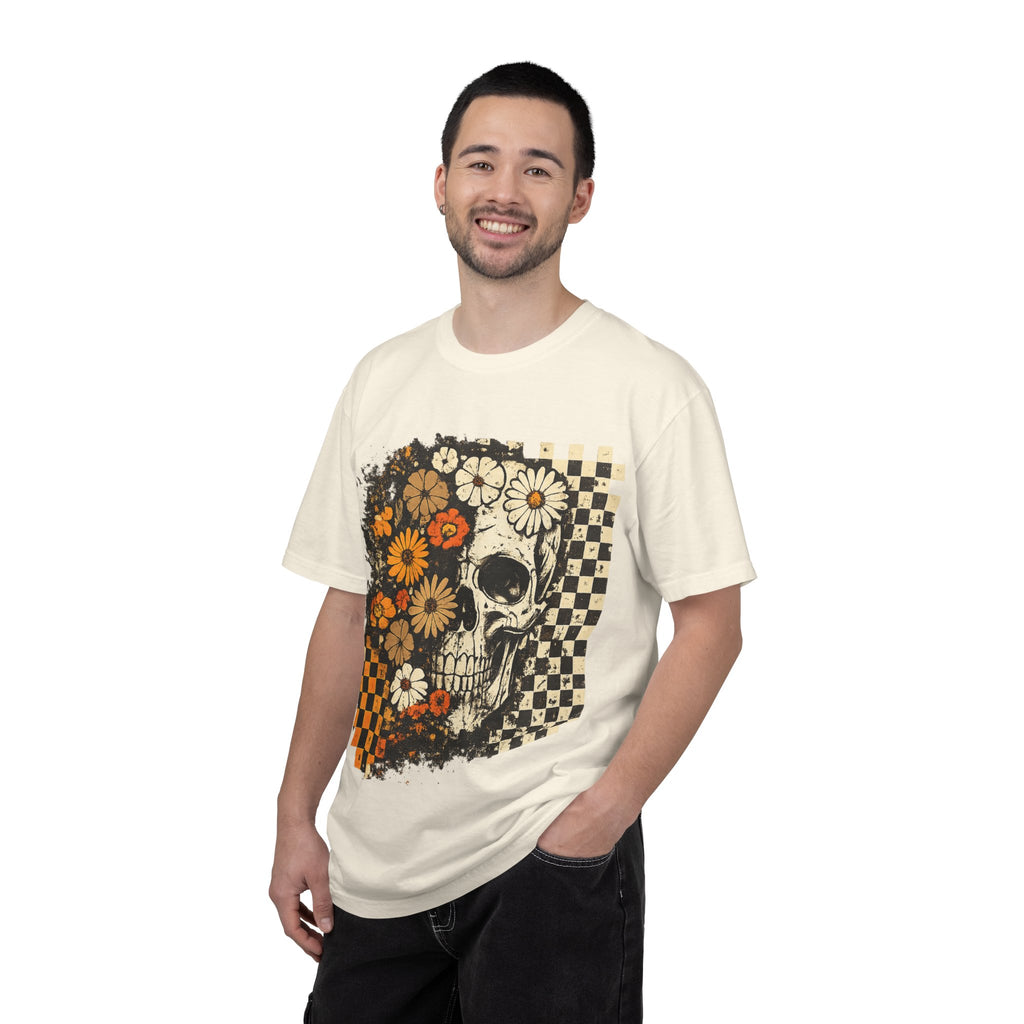 Floral Skull Checkerboard T-Shirt
