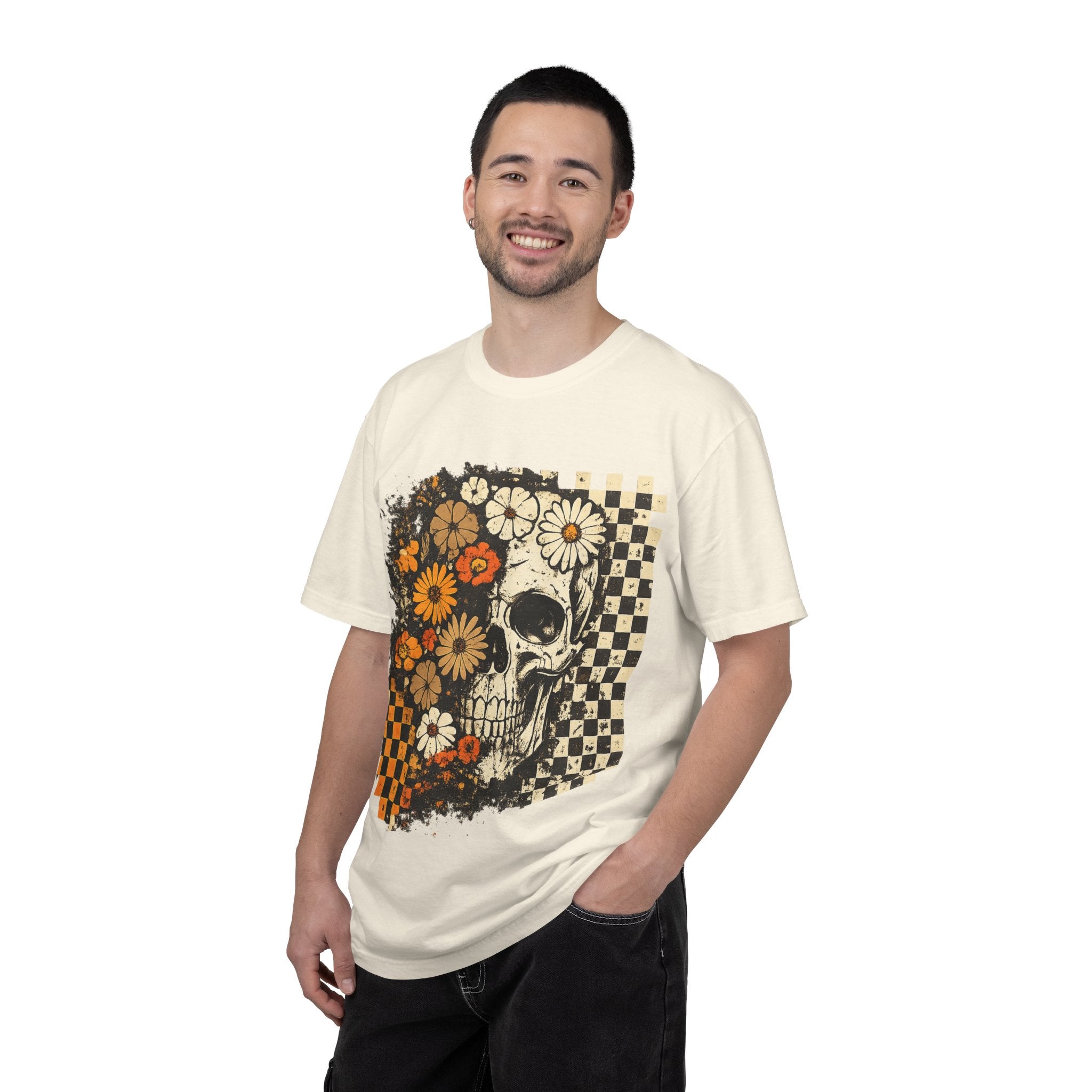 Floral Skull Checkerboard T-Shirt