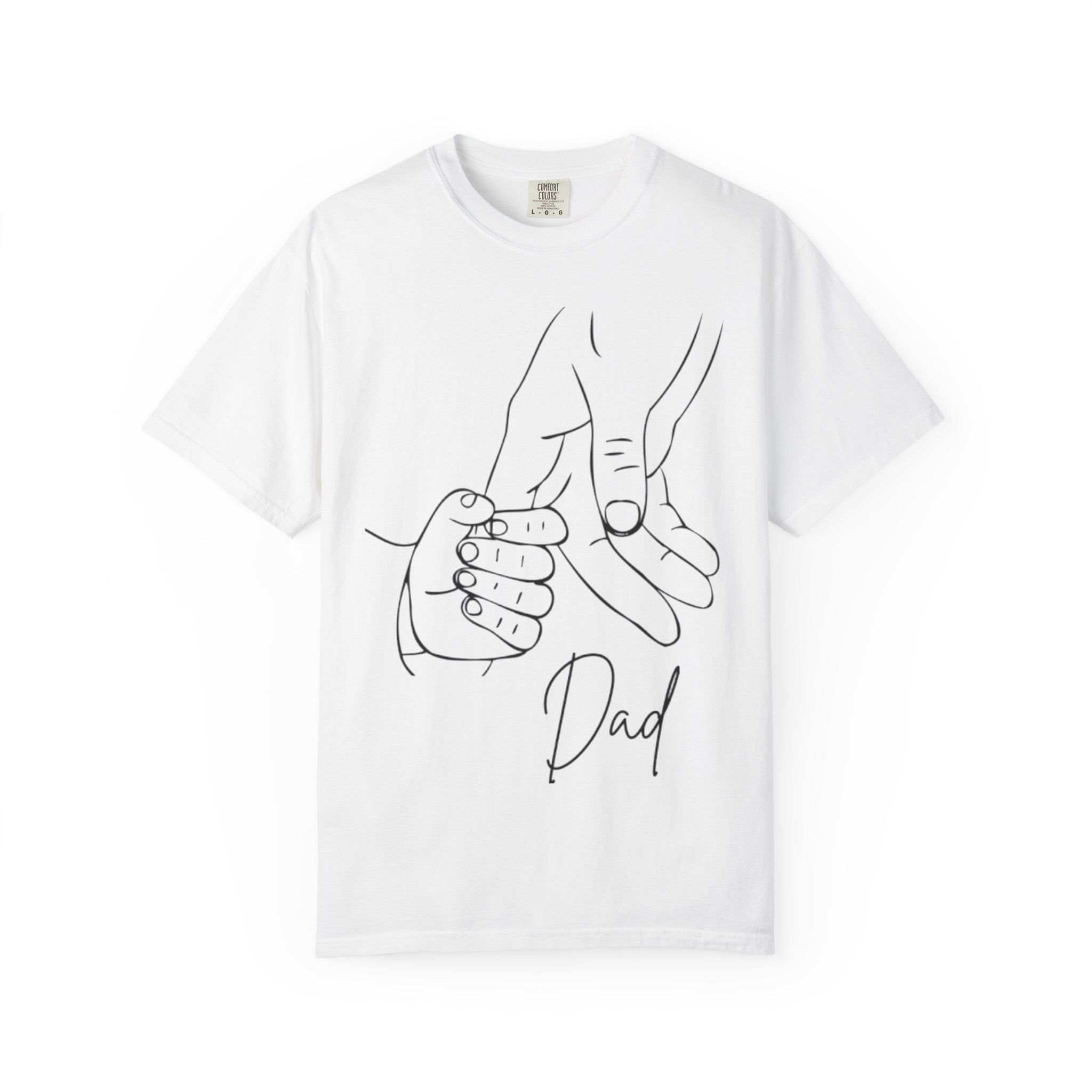 Dad Holding Baby Hand T-Shirt — Minimal Line Art Fatherhood Tee