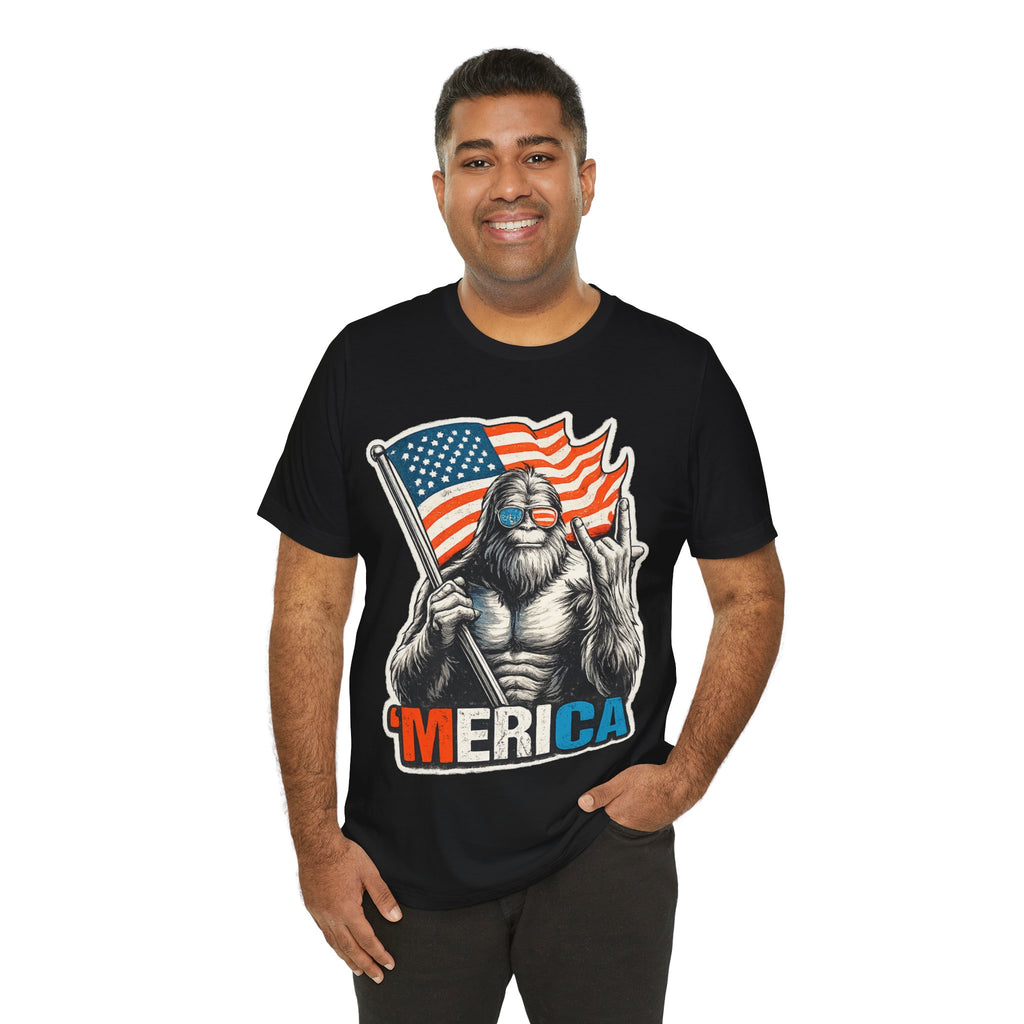 'Merica Bigfoot Flag T-Shirt — Patriotic 4th of July Graphic Tee