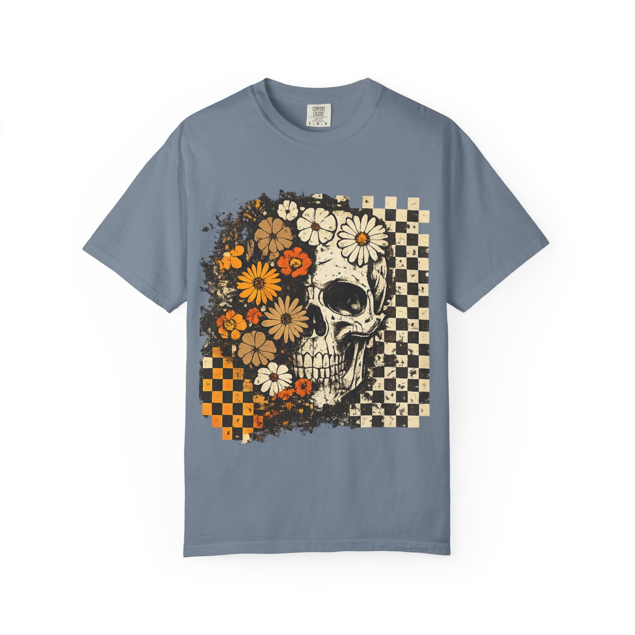 Floral Skull Checkerboard T-Shirt