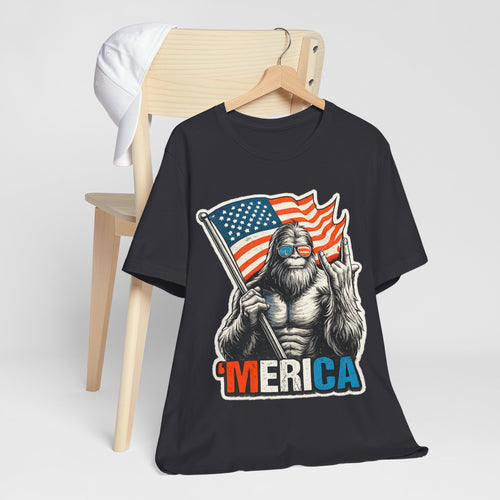 'Merica Bigfoot Flag T-Shirt — Patriotic 4th of July Graphic Tee