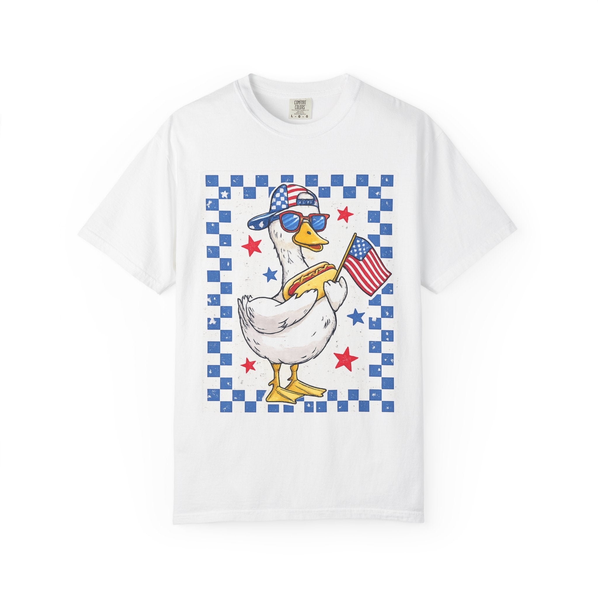 Patriotic Duck T-Shirt — American Flag Goose with Sunglasses American Fourth of July Tee