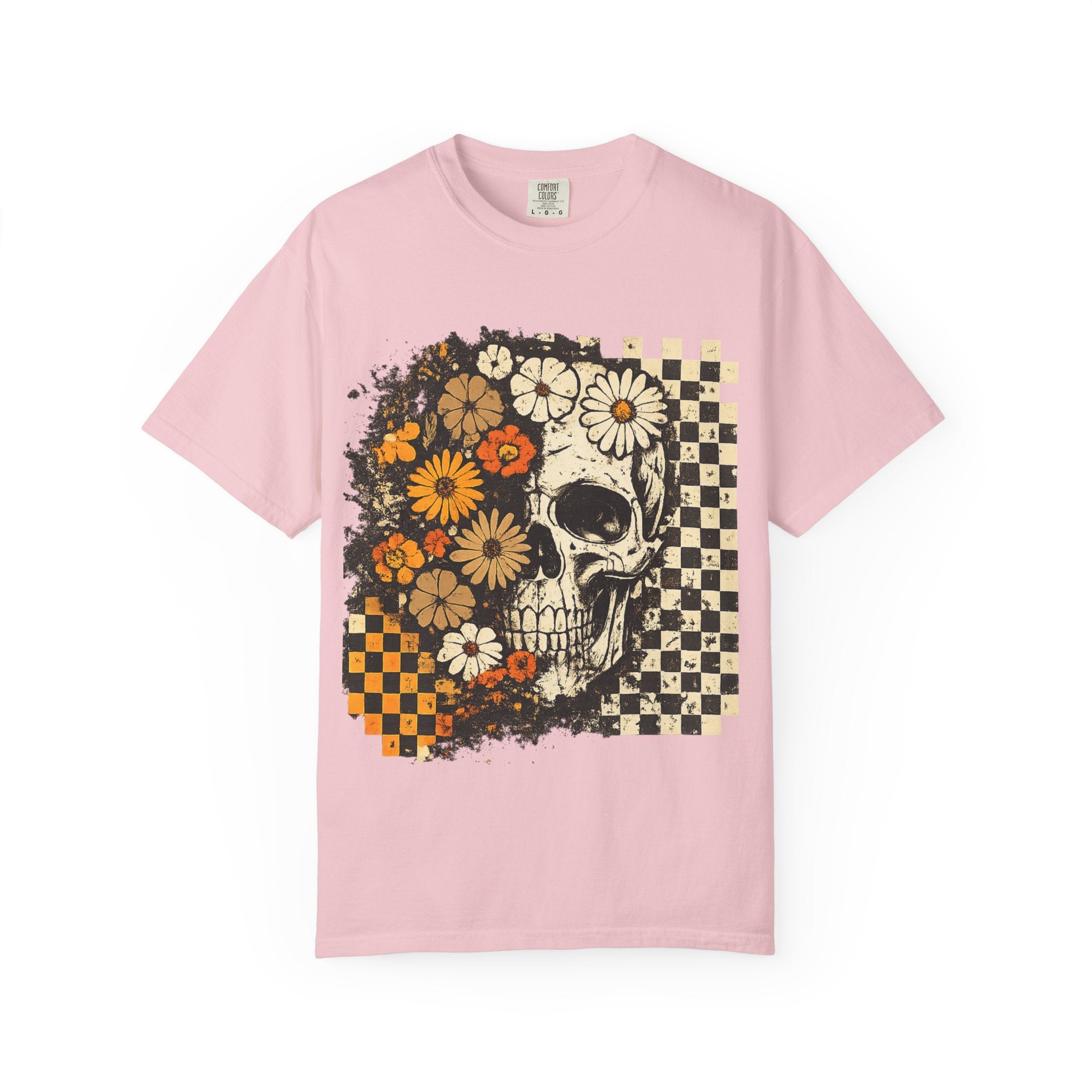 Floral Skull Checkerboard T-Shirt