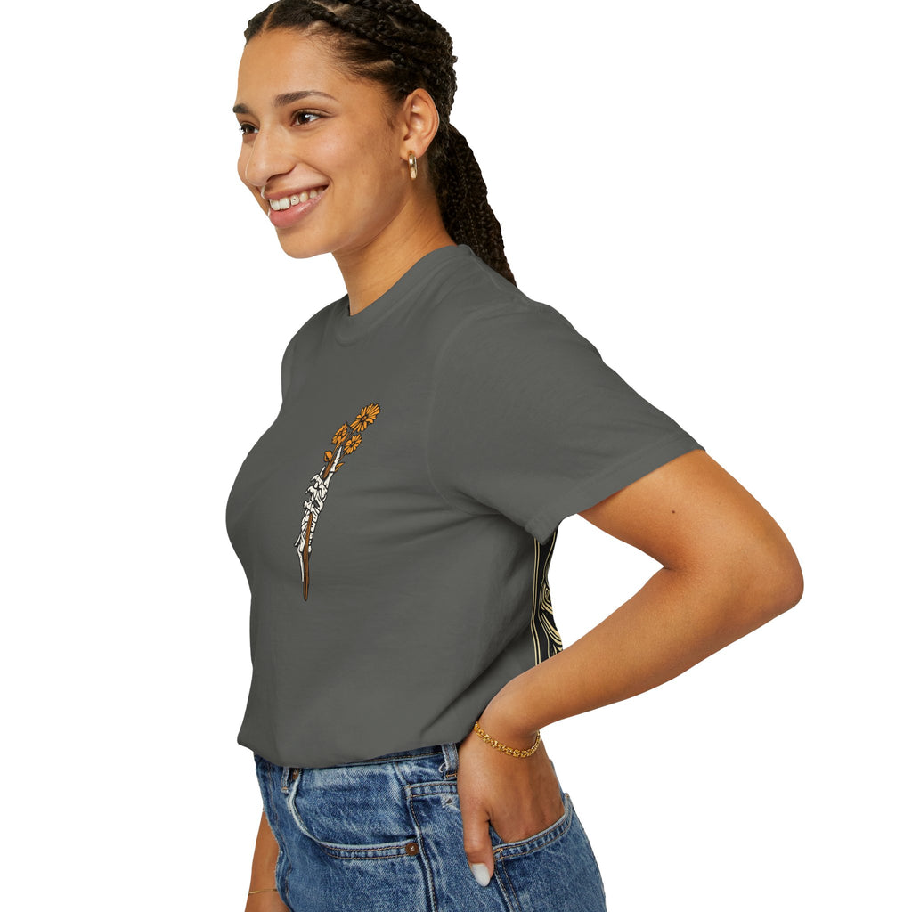 T-Shirt — "Find Someone Who Grows Flowers in the Darkest Parts of You" Floral Ribcage Graphic