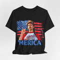 Merica Graphic Tee — Retro American Flag Shirt with 'MERICA' Text