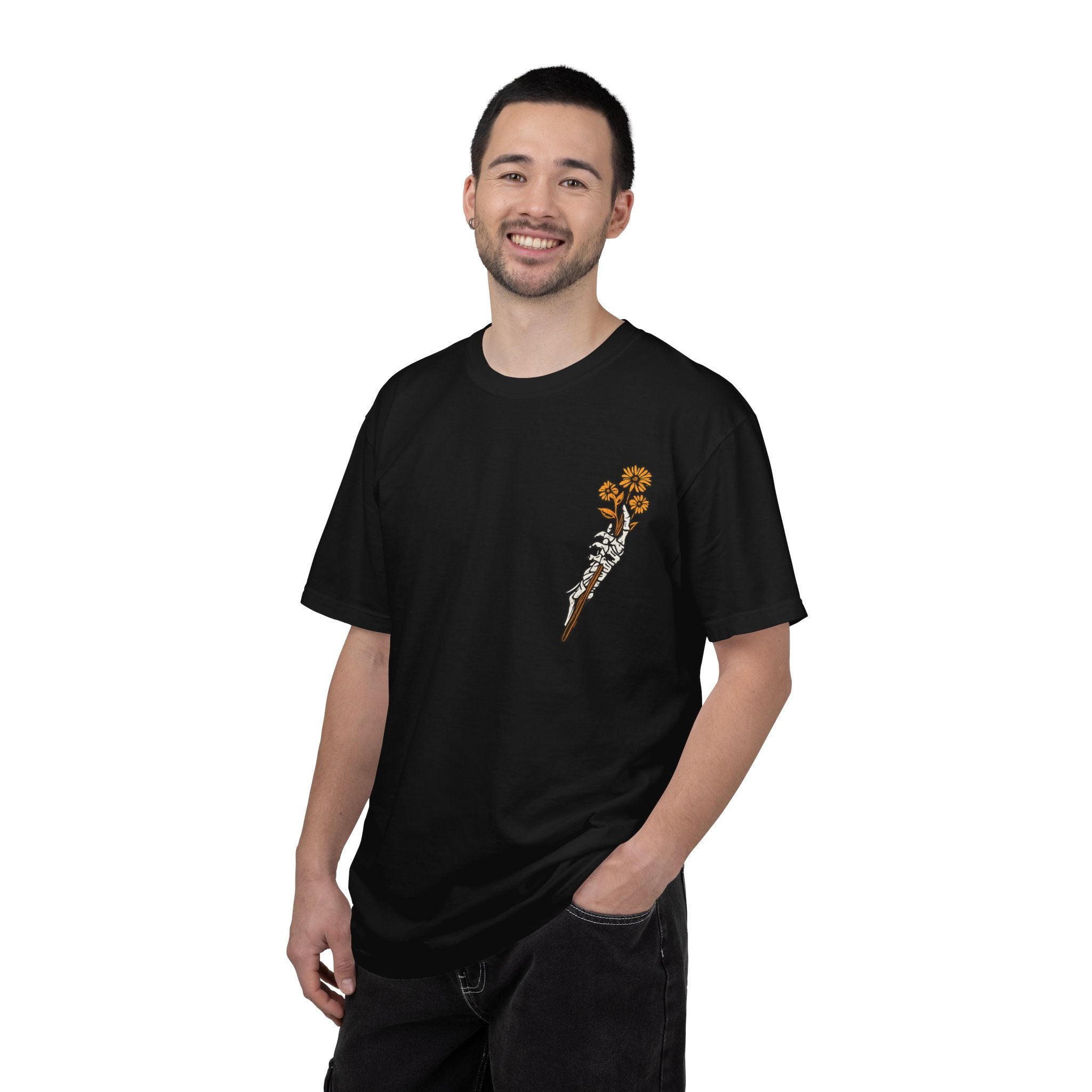 T-Shirt — "Find Someone Who Grows Flowers in the Darkest Parts of You" Floral Ribcage Graphic