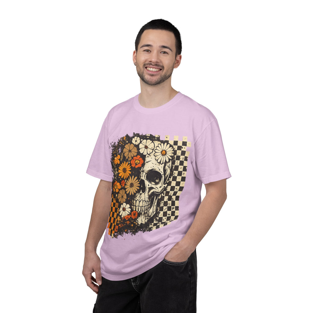 Floral Skull Checkerboard T-Shirt