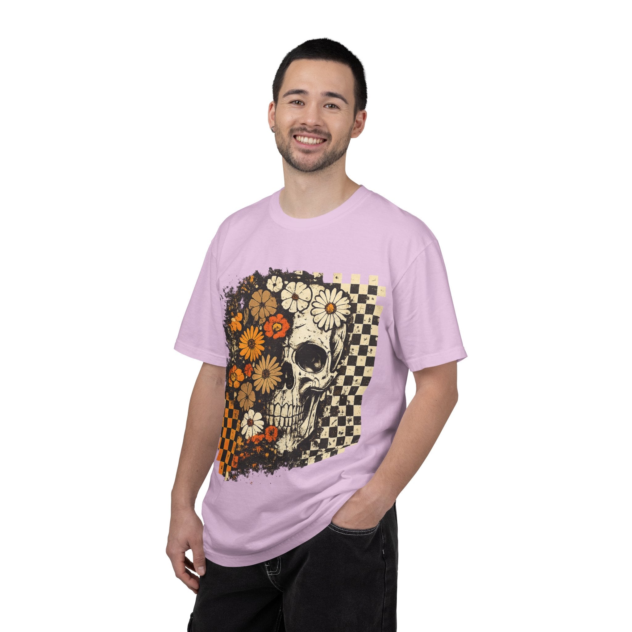 Floral Skull Checkerboard T-Shirt