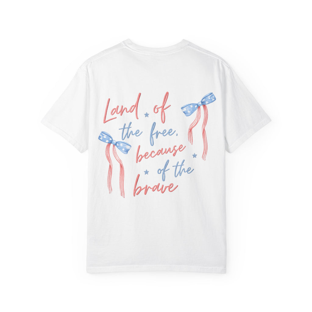 Patriotic Bow T-Shirt — “Land of the Free, Because of the Brave” Graphic Tee
