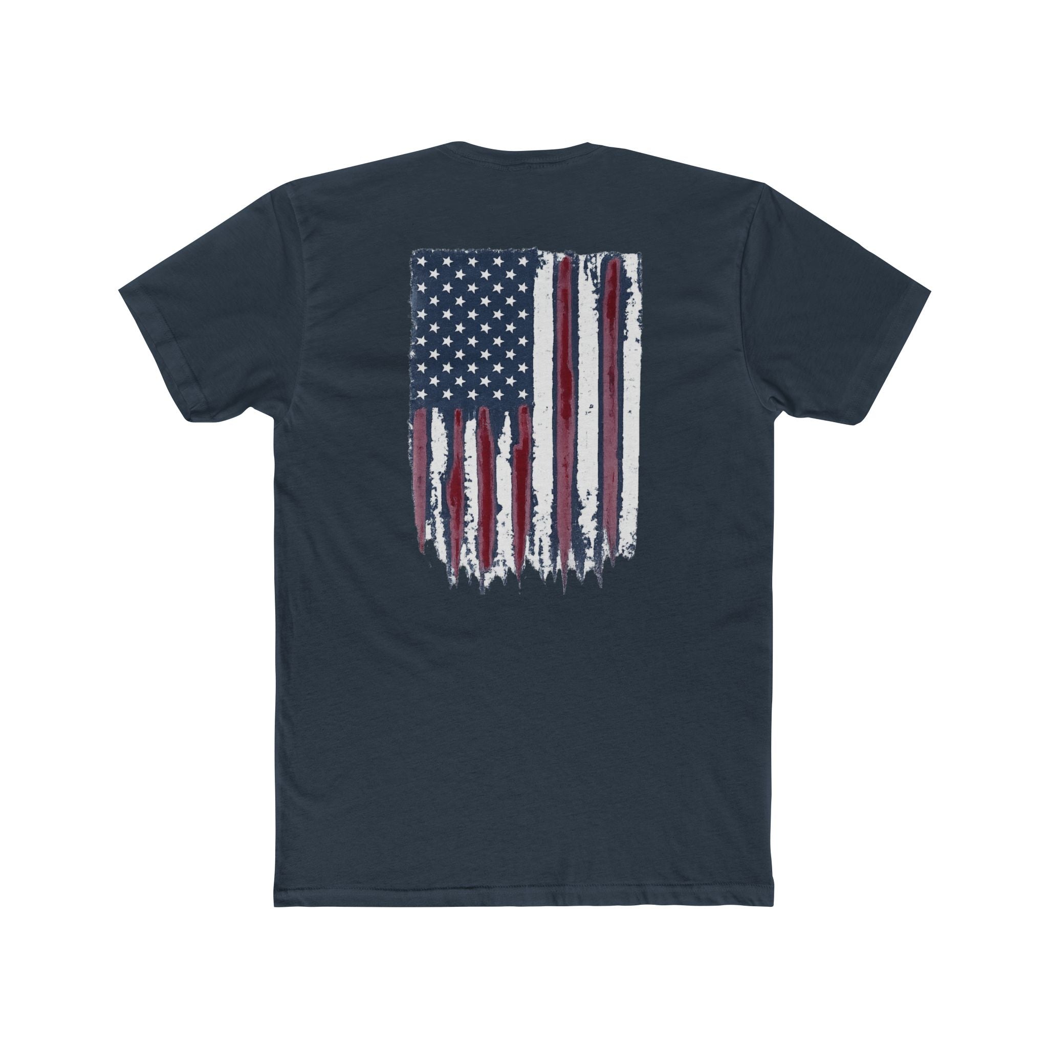 Distressed American Flag Crew Tee — Patriotic Fireworks Chest Print