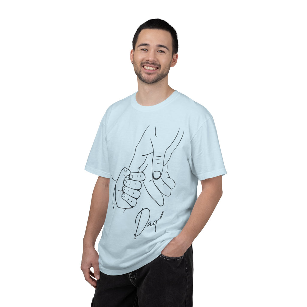 Dad Holding Baby Hand T-Shirt — Minimal Line Art Fatherhood Tee