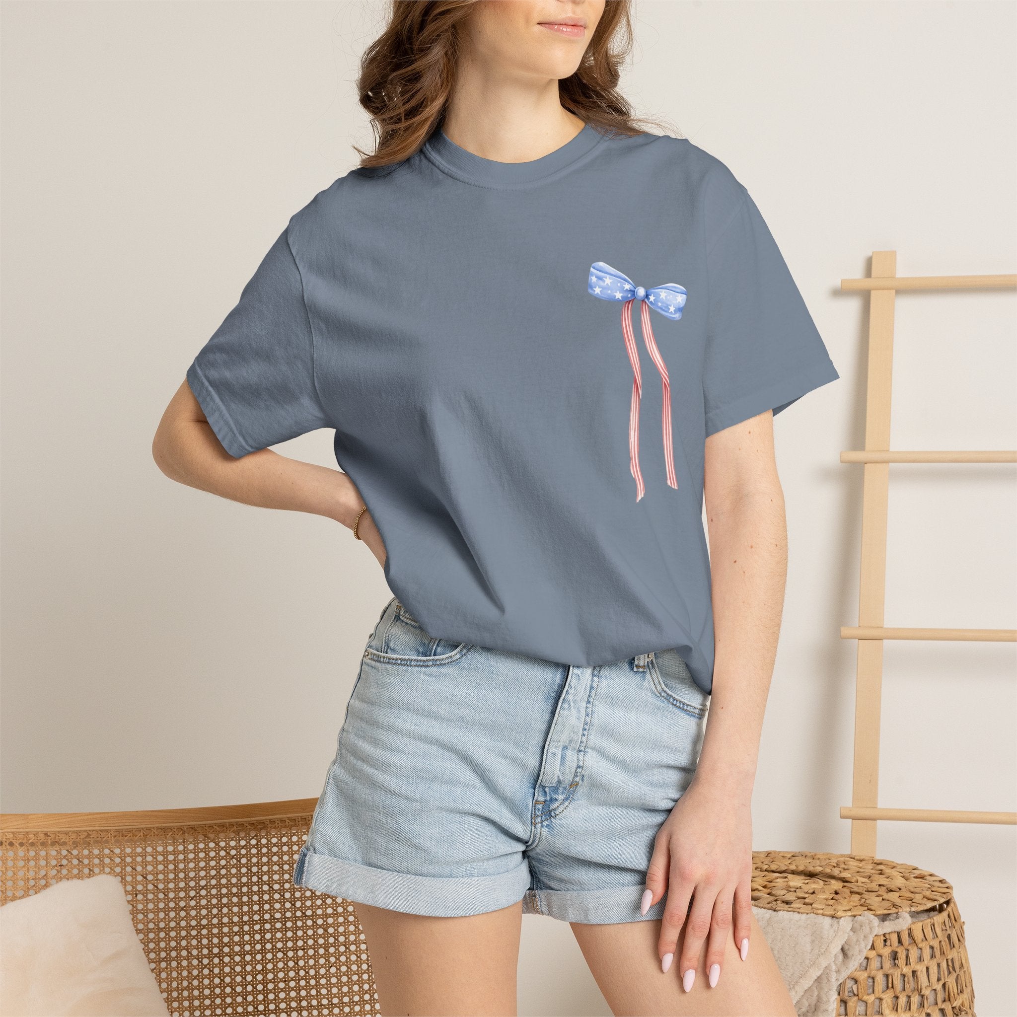 Patriotic Bow T-Shirt — “Land of the Free, Because of the Brave” Graphic Tee