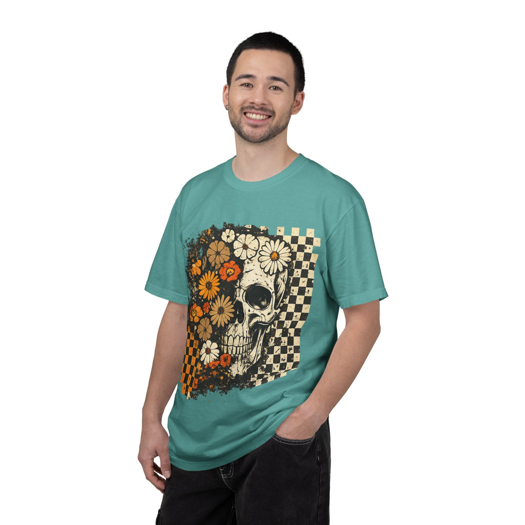 Floral Skull Checkerboard T-Shirt