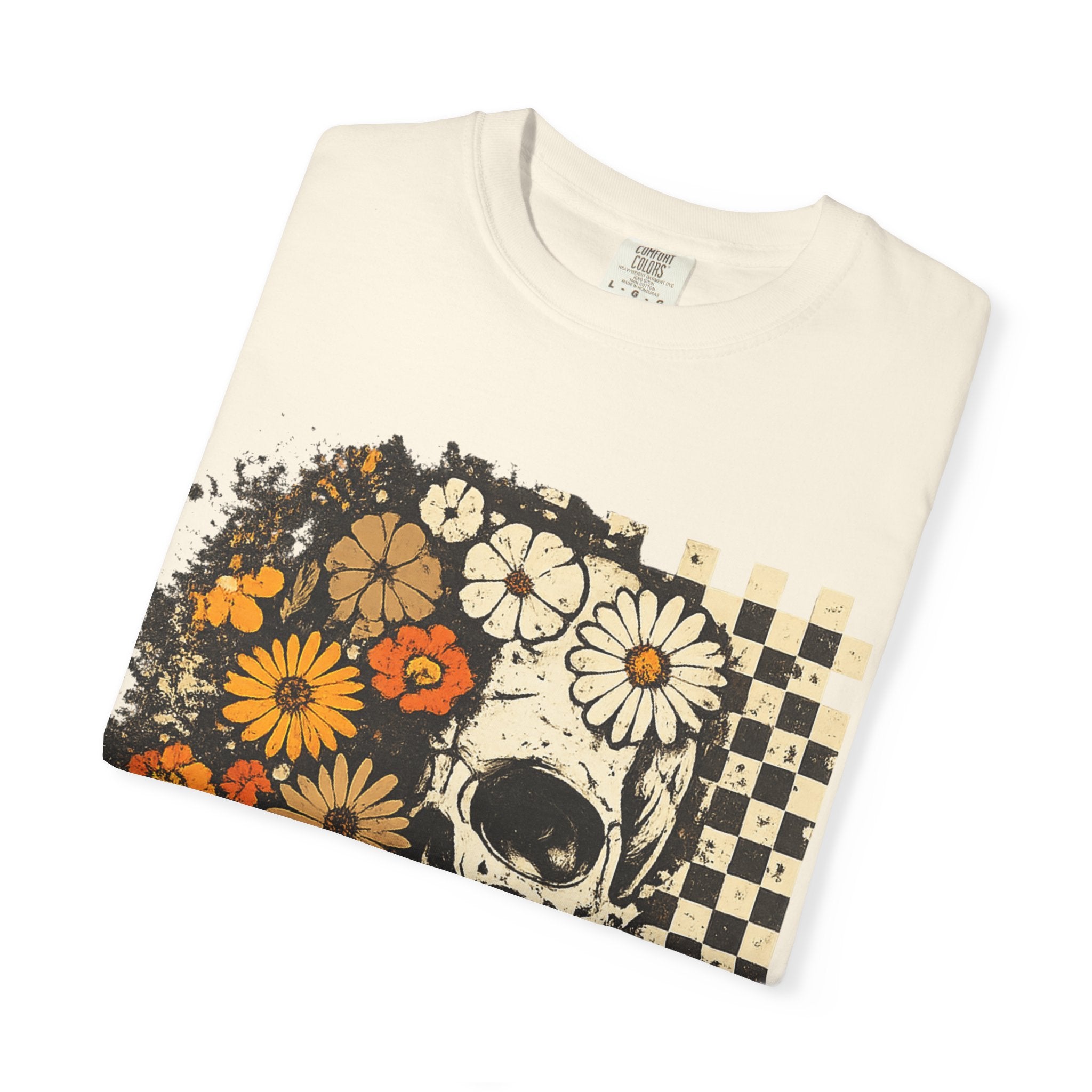 Floral Skull Checkerboard T-Shirt