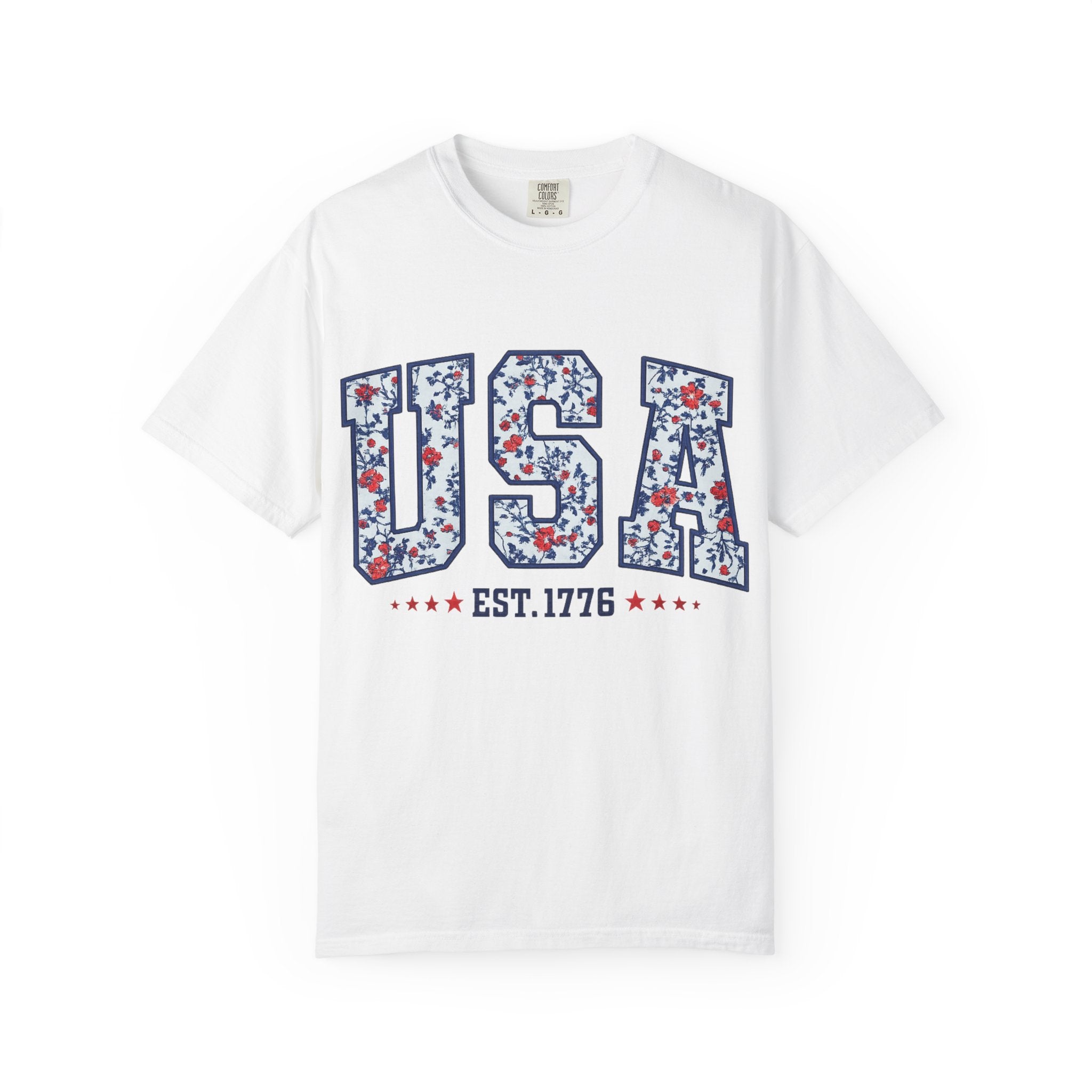 USA Floral Graphic T-Shirt — EST. 1776 Patriotic Tee