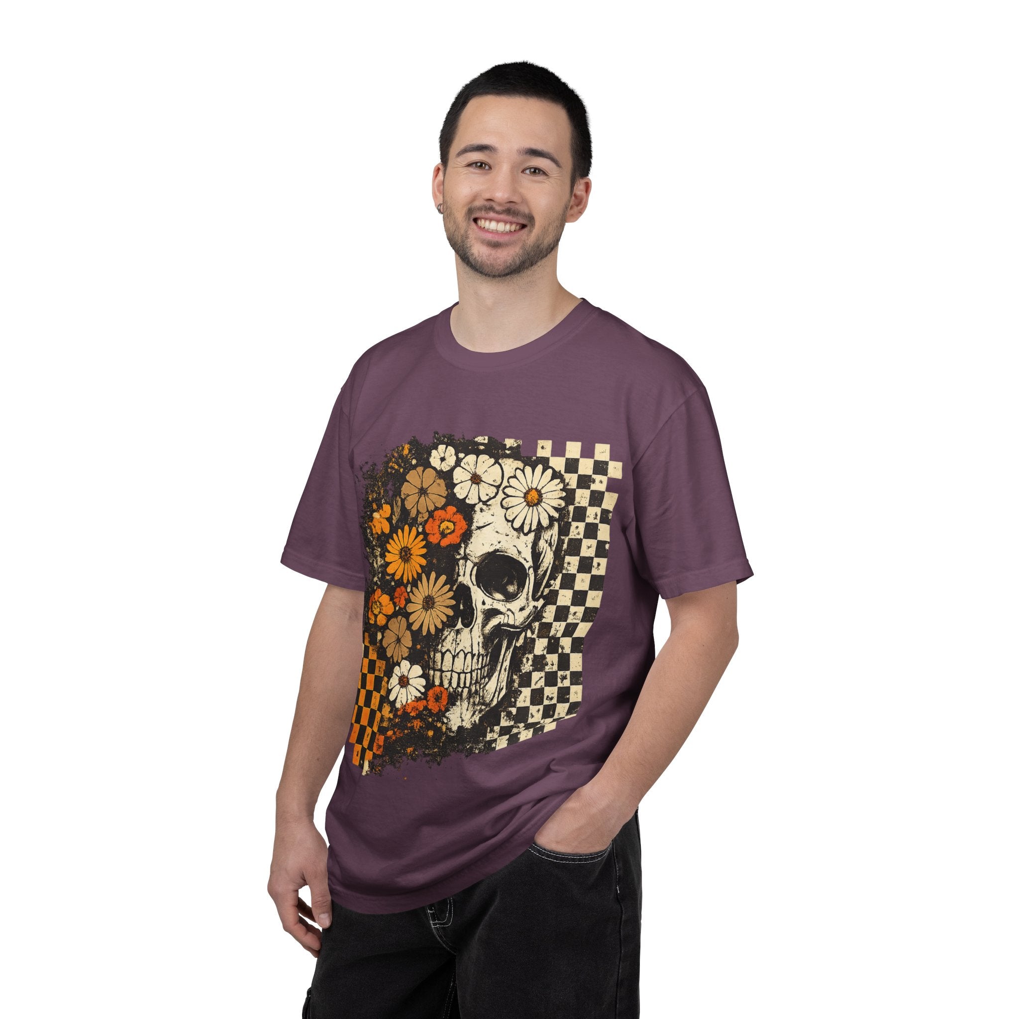 Floral Skull Checkerboard T-Shirt