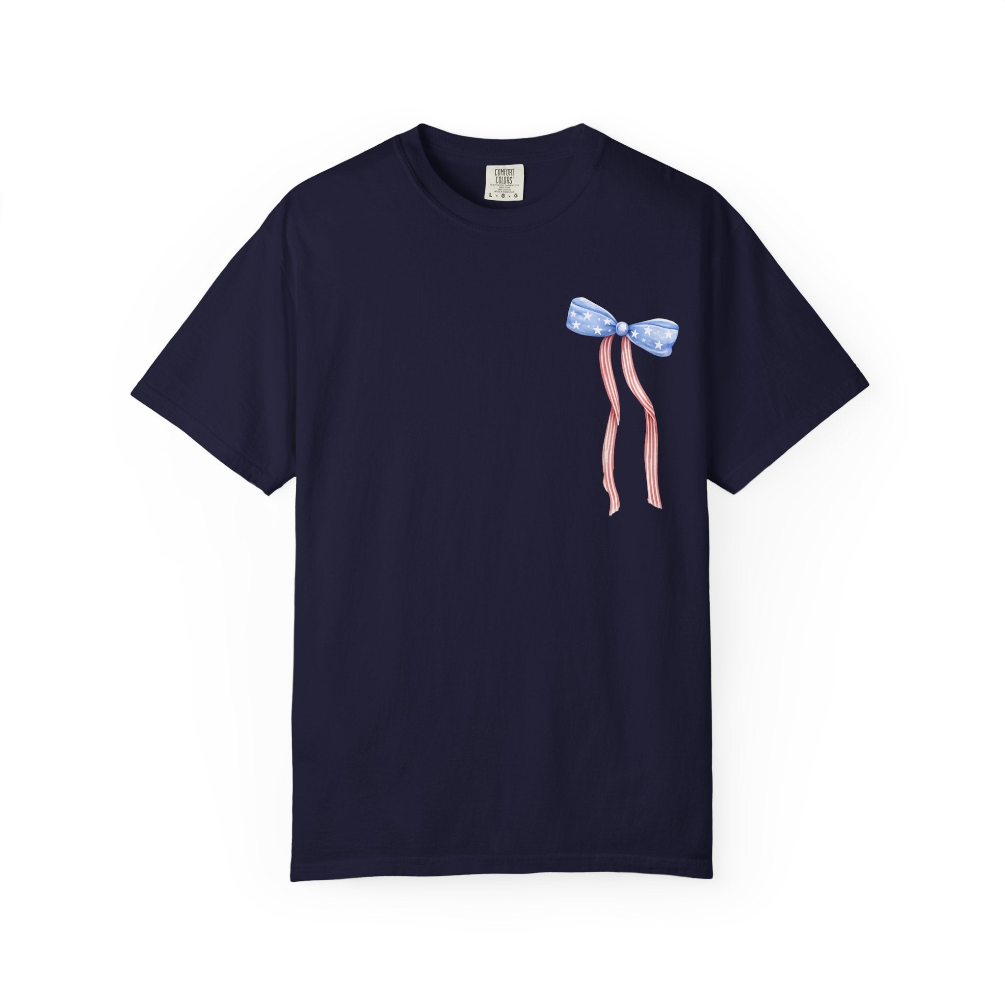 Patriotic Bow T-Shirt — “Land of the Free, Because of the Brave” Graphic Tee