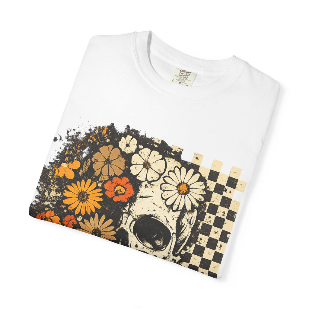 Floral Skull Checkerboard T-Shirt