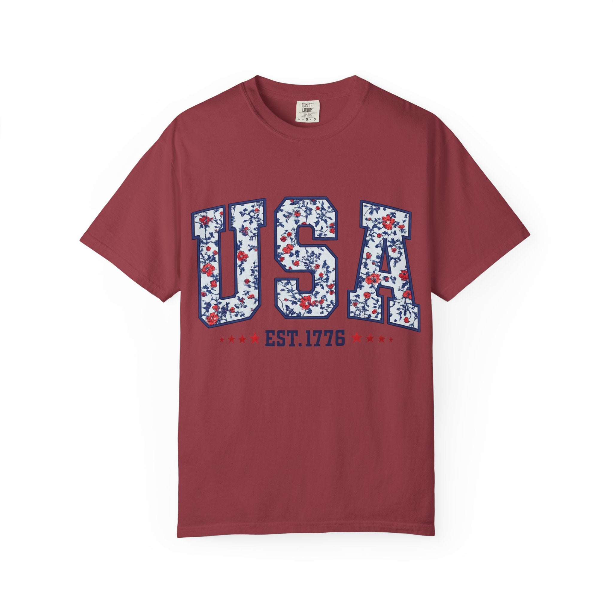 USA Floral Graphic T-Shirt — EST. 1776 Patriotic Tee