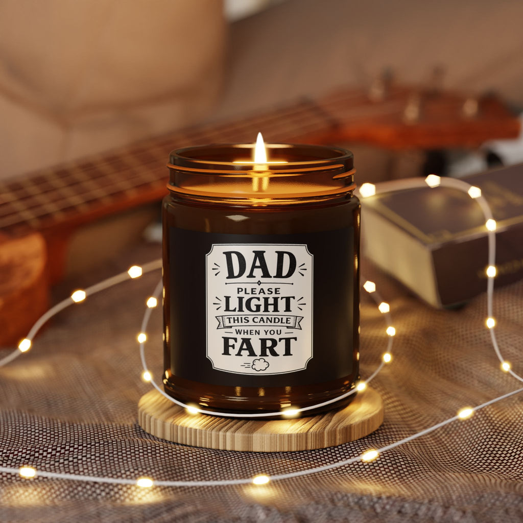 Dad 'Please Light This Candle When You Fart' Soy Candle — Amber Jar, Funny Gag Gift