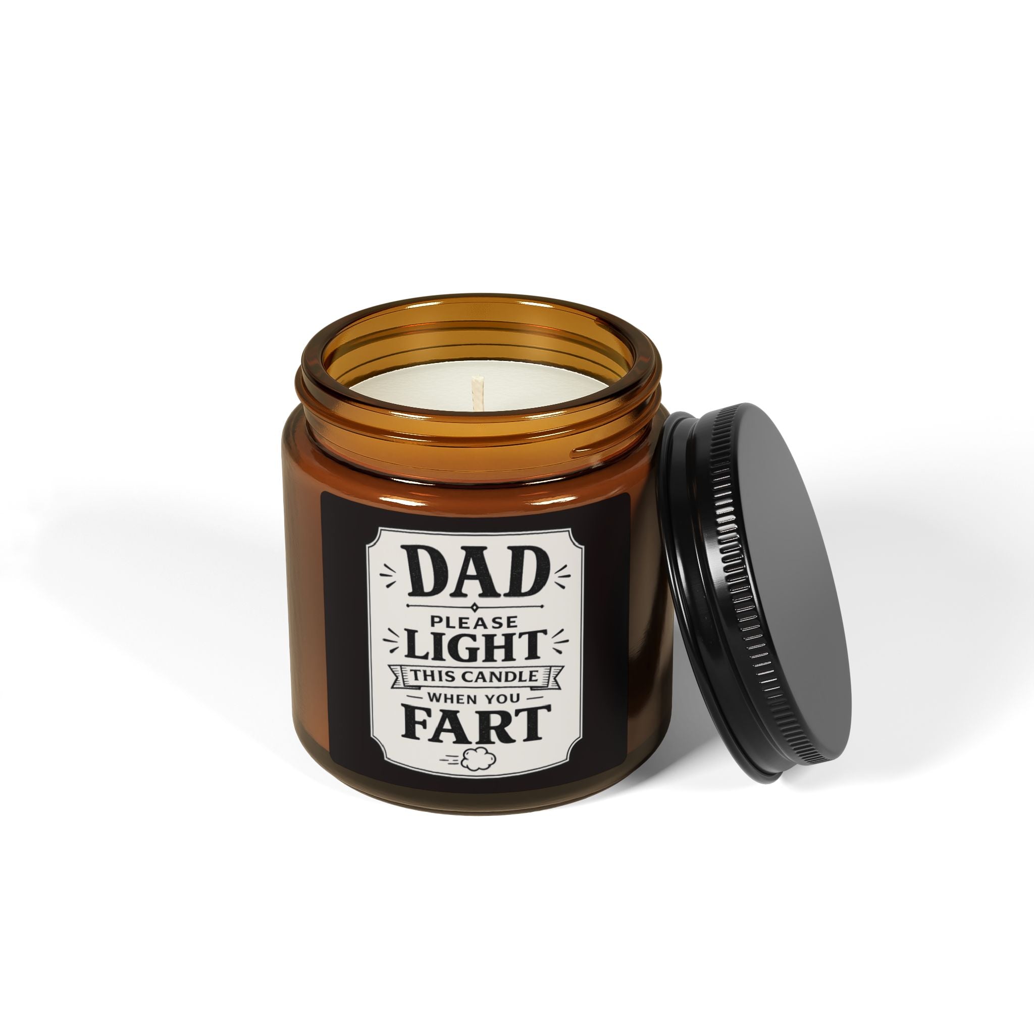 Dad 'Please Light This Candle When You Fart' Soy Candle — Amber Jar, Funny Gag Gift