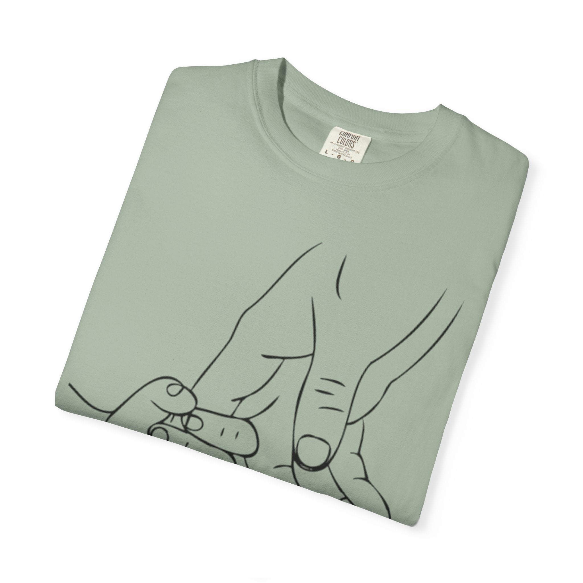 Dad Holding Baby Hand T-Shirt — Minimal Line Art Fatherhood Tee