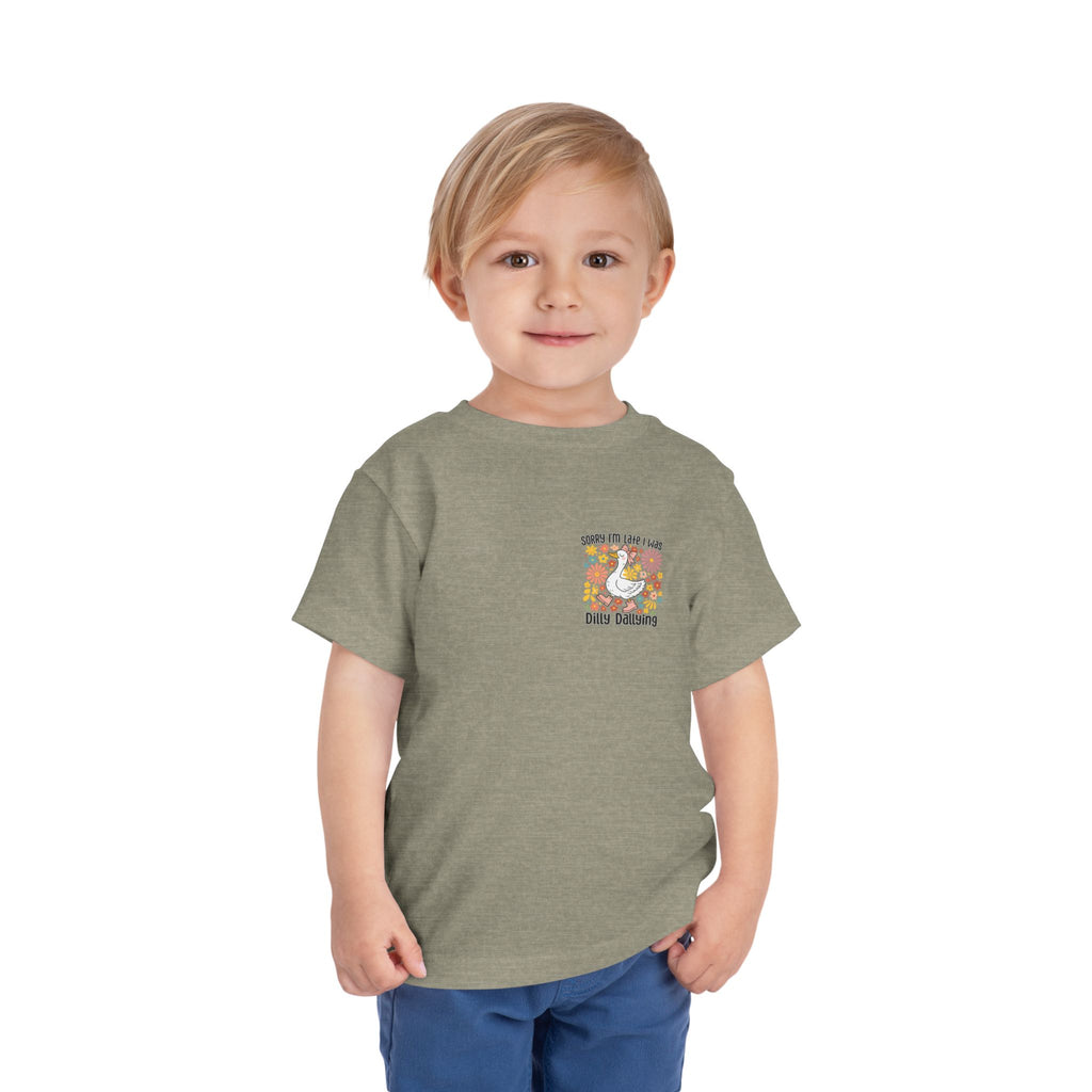 Toddler Tee — “Sorry I’m Late I Was Dilly Dallying” Cute Floral Duck Shirt