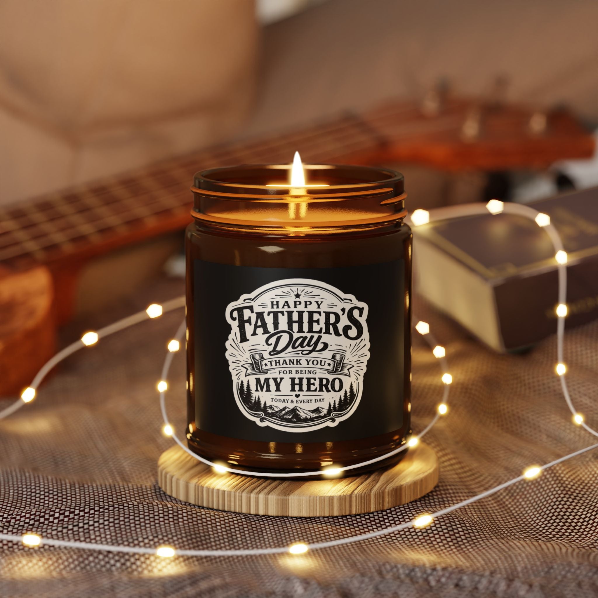 Father's Day Soy Candle — "Happy Father's Day, Thank You My Hero" Amber Jar