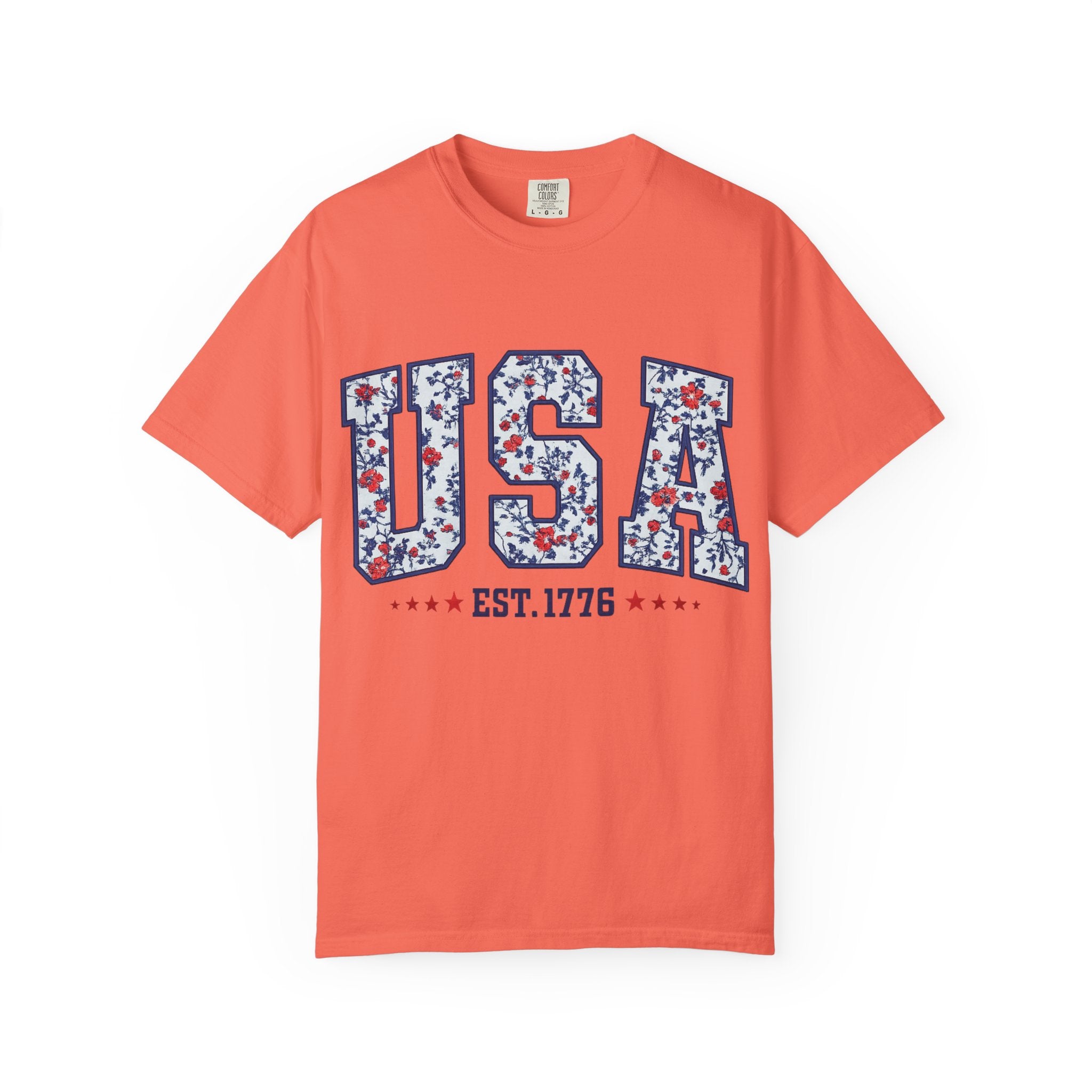 USA Floral Graphic T-Shirt — EST. 1776 Patriotic Tee