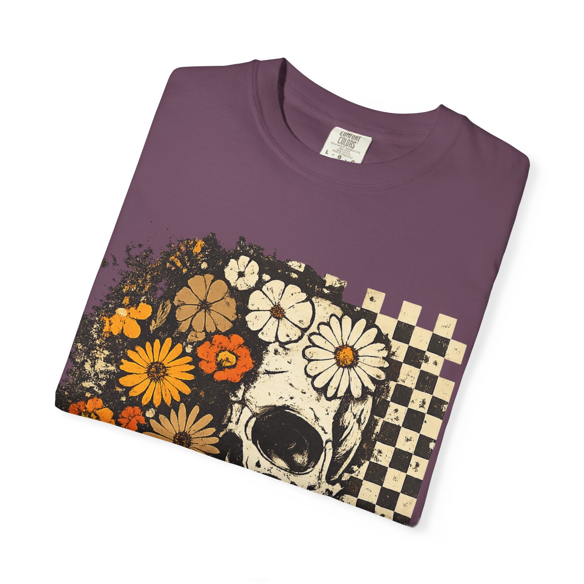 Floral Skull Checkerboard T-Shirt