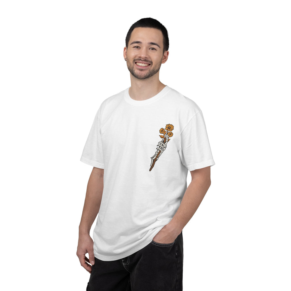 T-Shirt — "Find Someone Who Grows Flowers in the Darkest Parts of You" Floral Ribcage Graphic