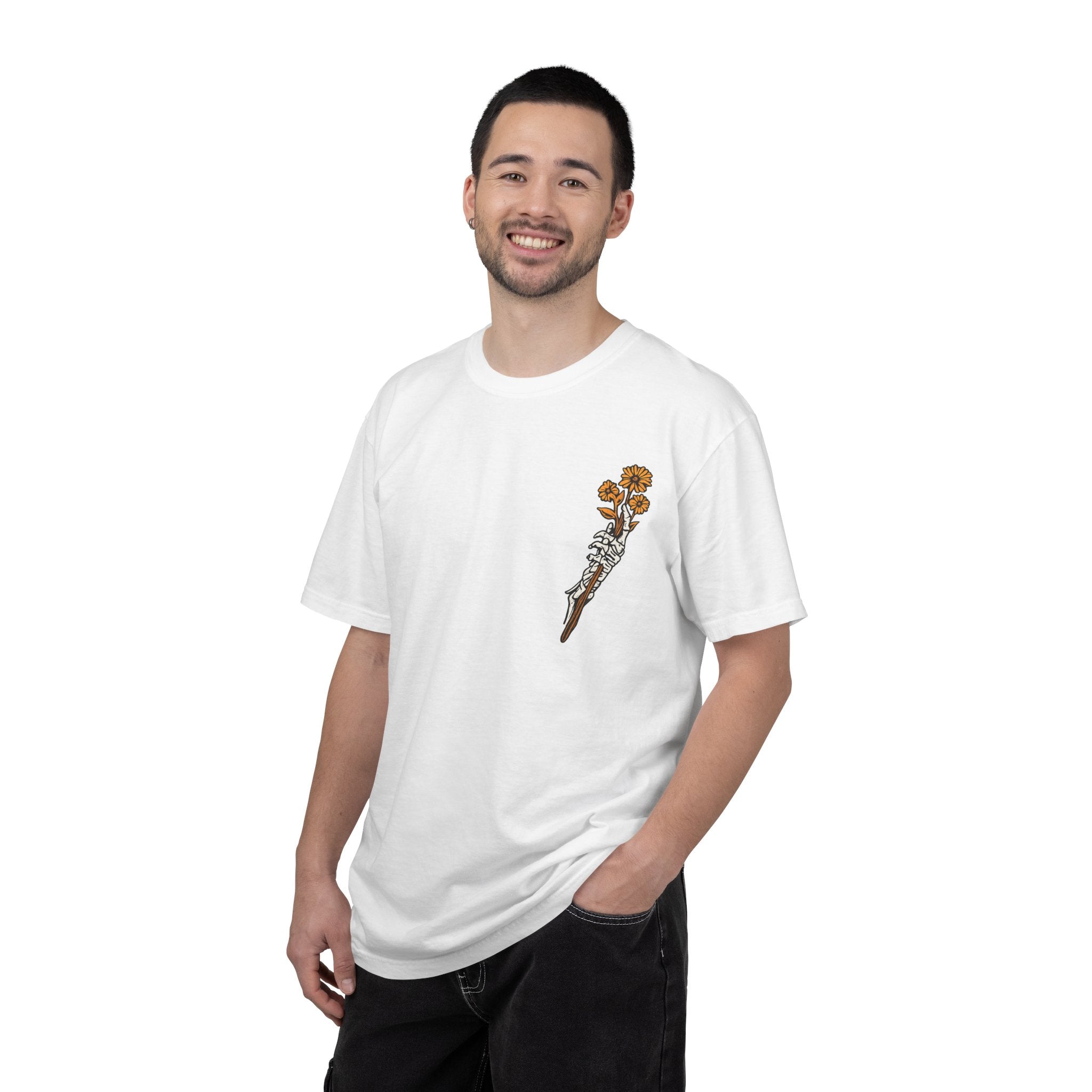 T-Shirt — "Find Someone Who Grows Flowers in the Darkest Parts of You" Floral Ribcage Graphic