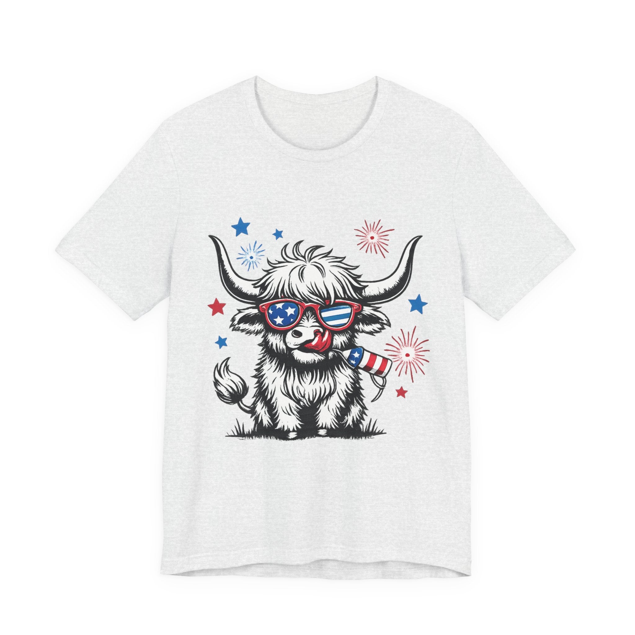 Patriotic Highland Cow Tee – 4th of July USA Sunglasses Graphic T-Shirt