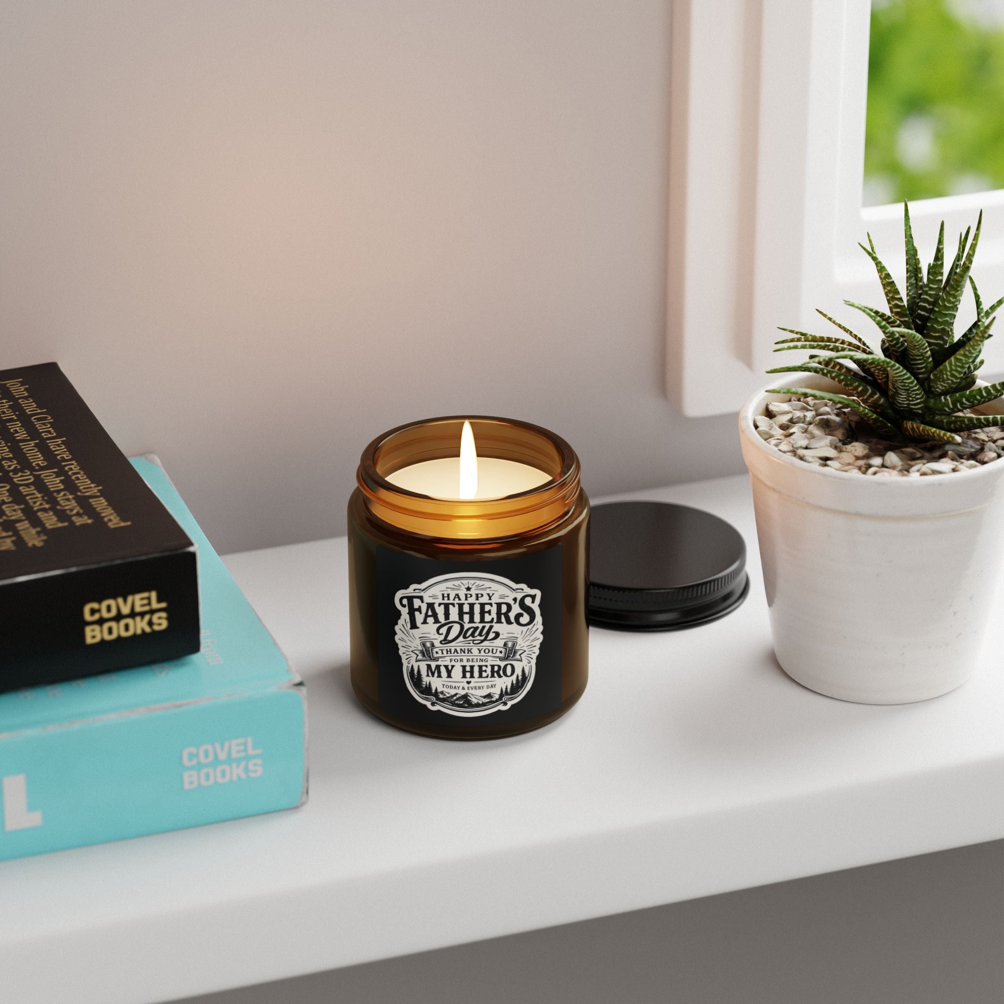 Father's Day Soy Candle — "Happy Father's Day, Thank You My Hero" Amber Jar