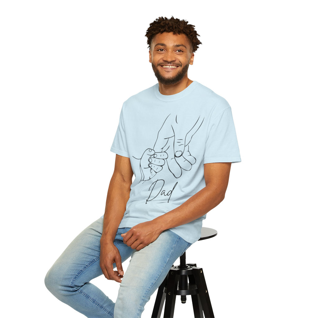 Dad Holding Baby Hand T-Shirt — Minimal Line Art Fatherhood Tee