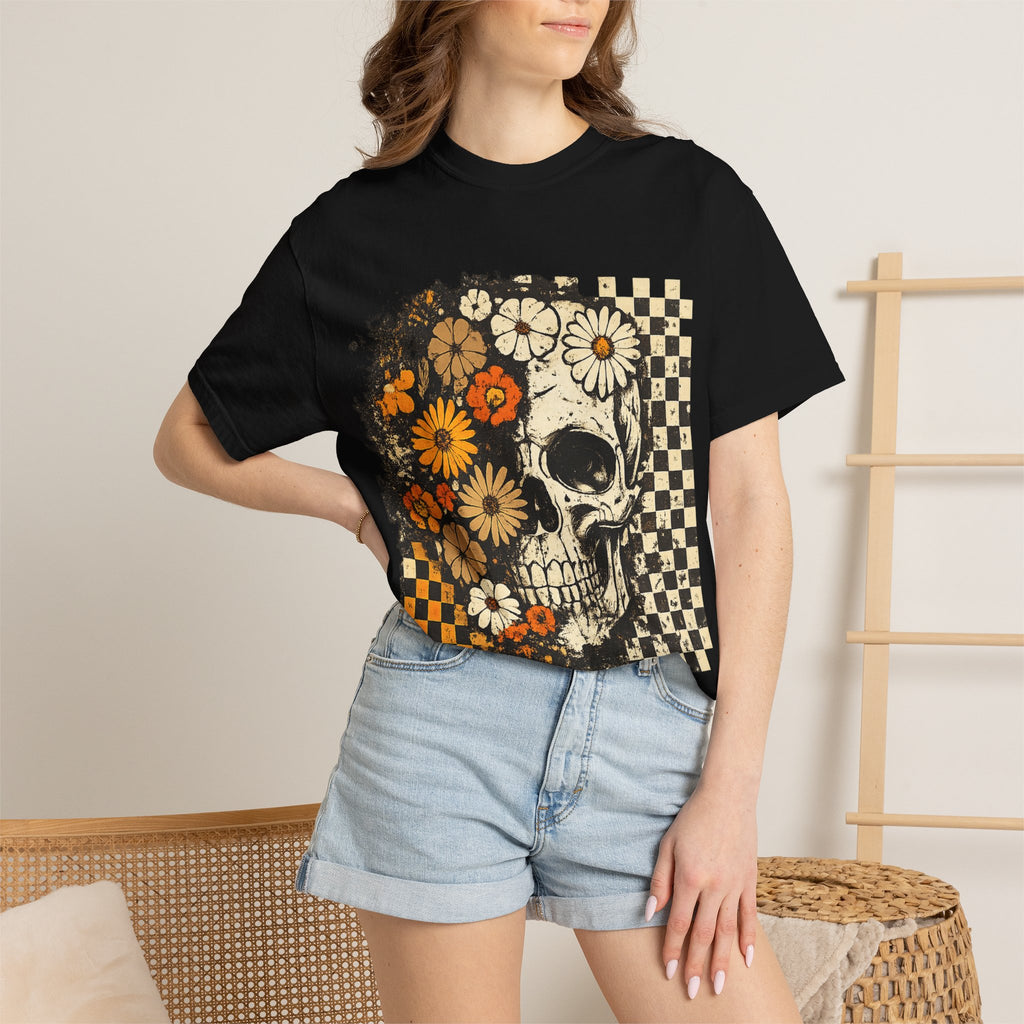 Floral Skull Checkerboard T-Shirt