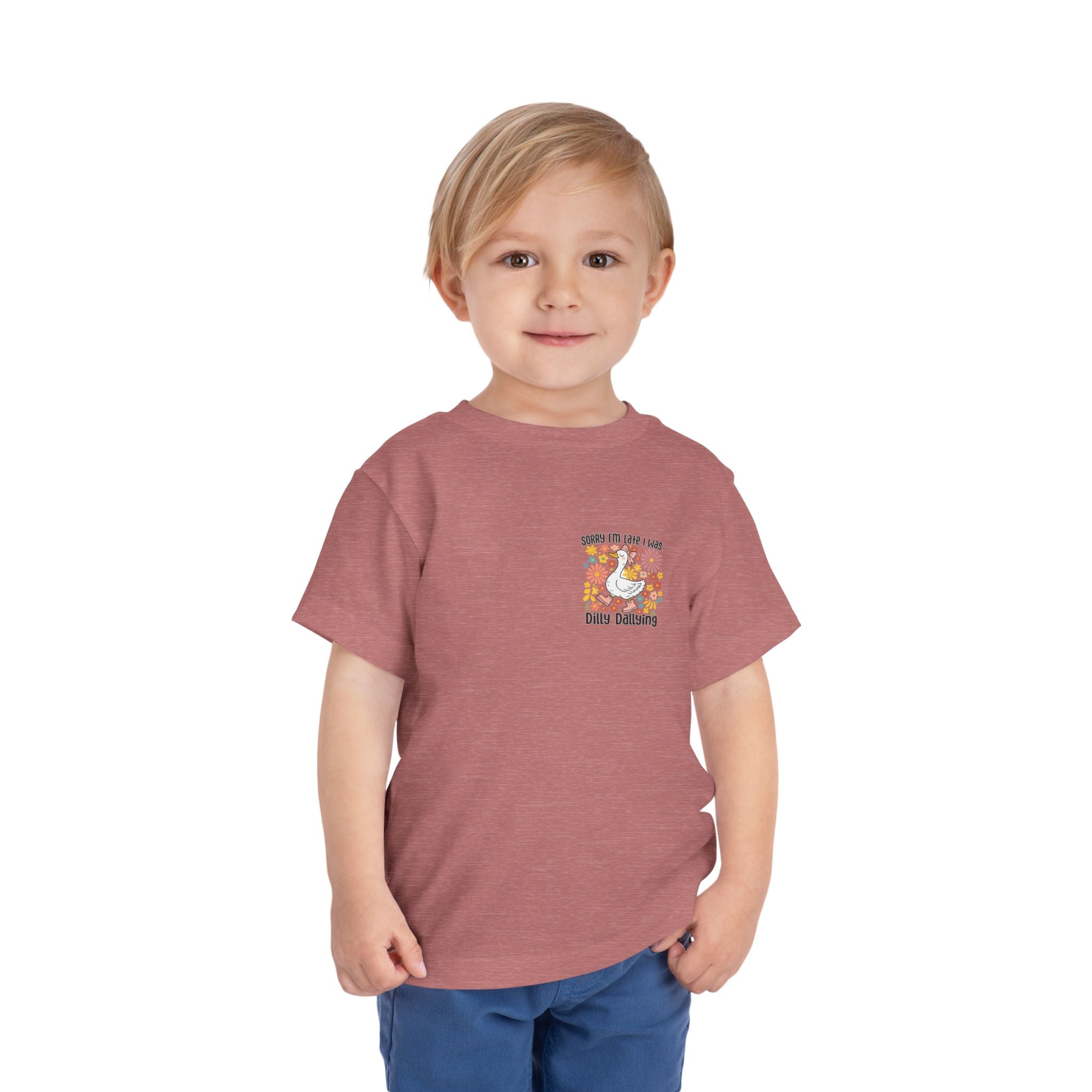Toddler Tee — “Sorry I’m Late I Was Dilly Dallying” Cute Floral Duck Shirt