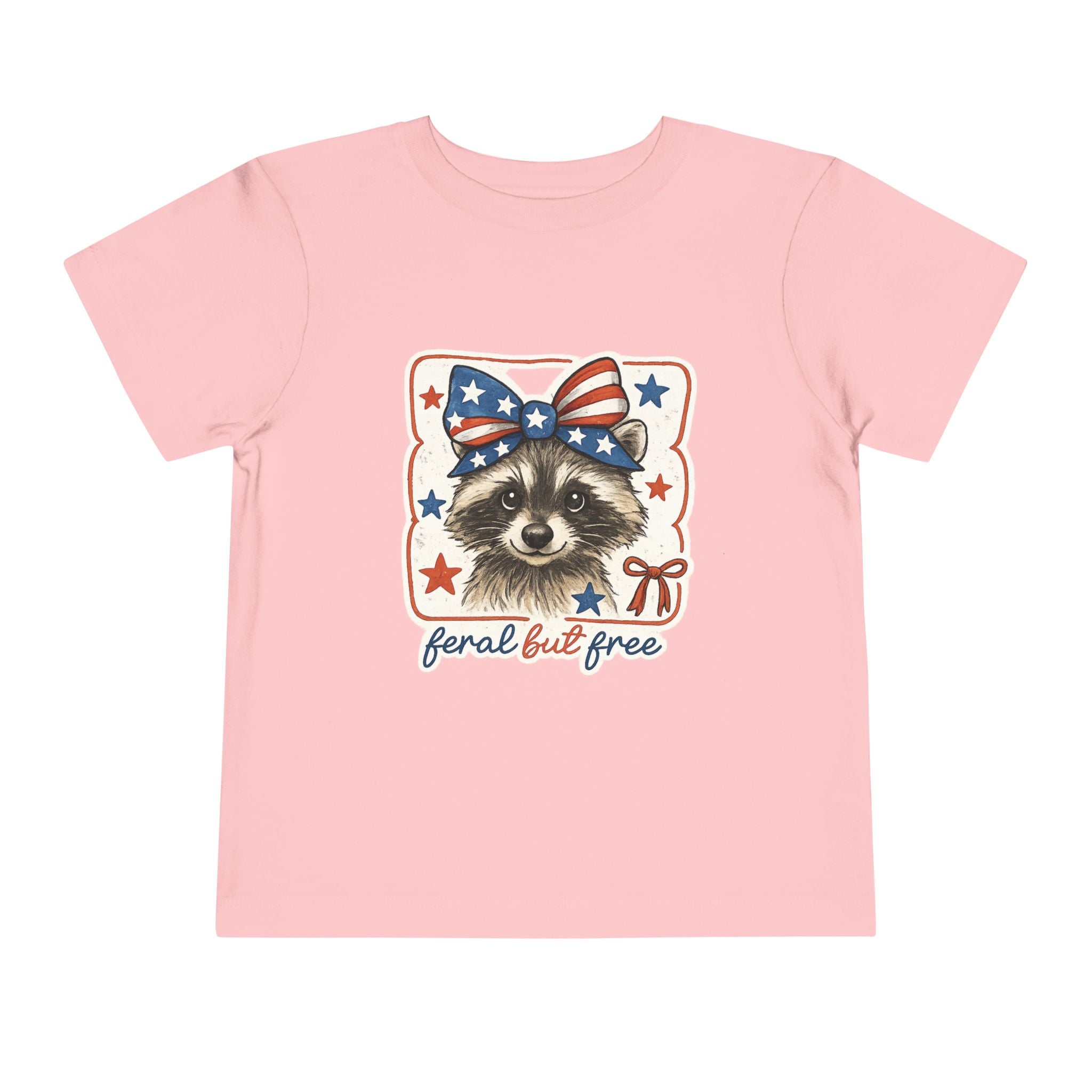 Patriotic Raccoon Toddler Tee — "Feral but Free" 4th of July Shirt