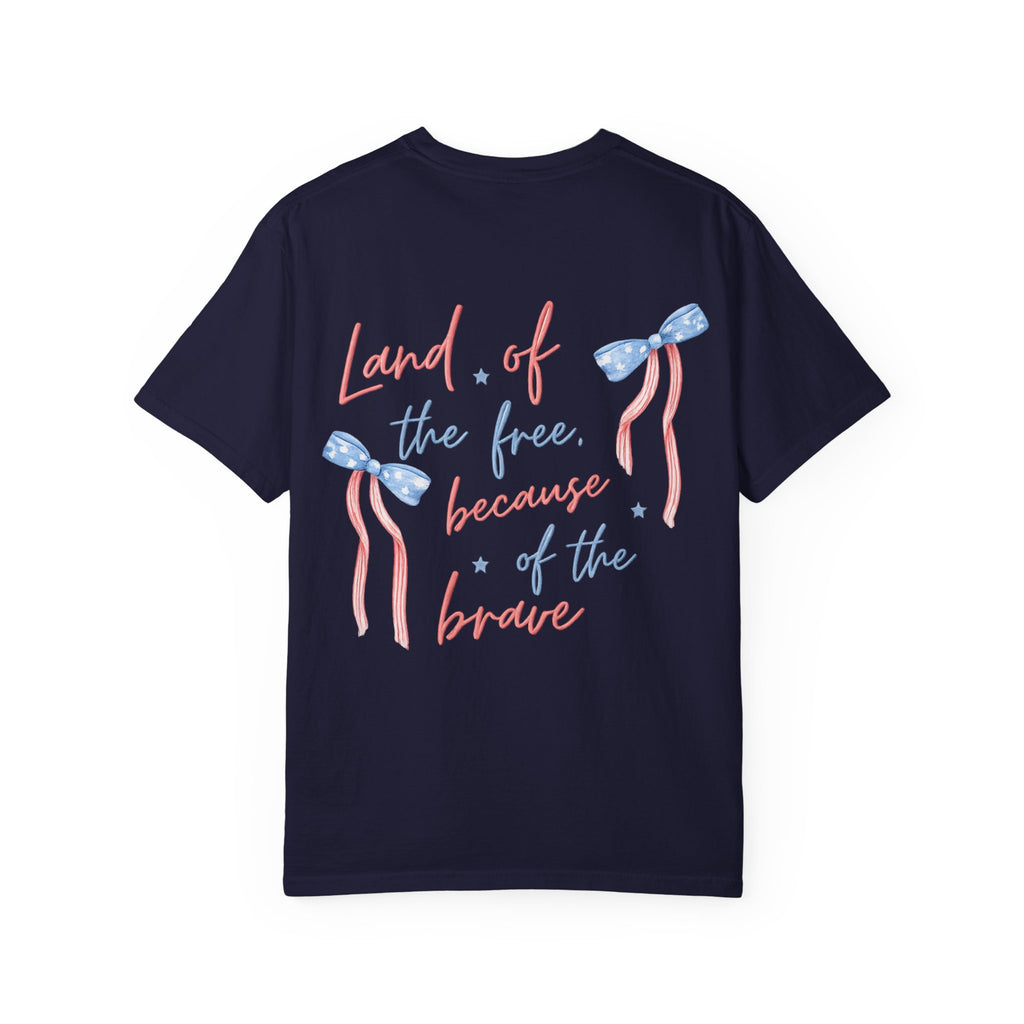 Patriotic Bow T-Shirt — “Land of the Free, Because of the Brave” Graphic Tee