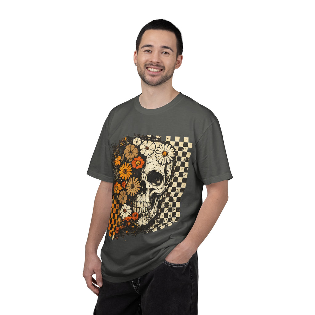 Floral Skull Checkerboard T-Shirt