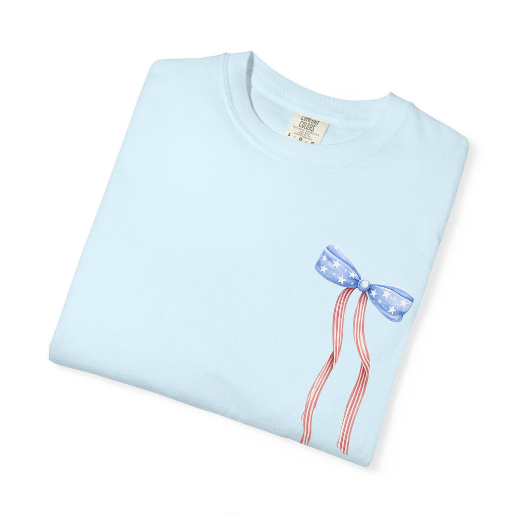 Patriotic Bow T-Shirt — “Land of the Free, Because of the Brave” Graphic Tee