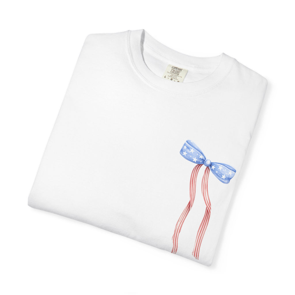 Patriotic Bow T-Shirt — “Land of the Free, Because of the Brave” Graphic Tee