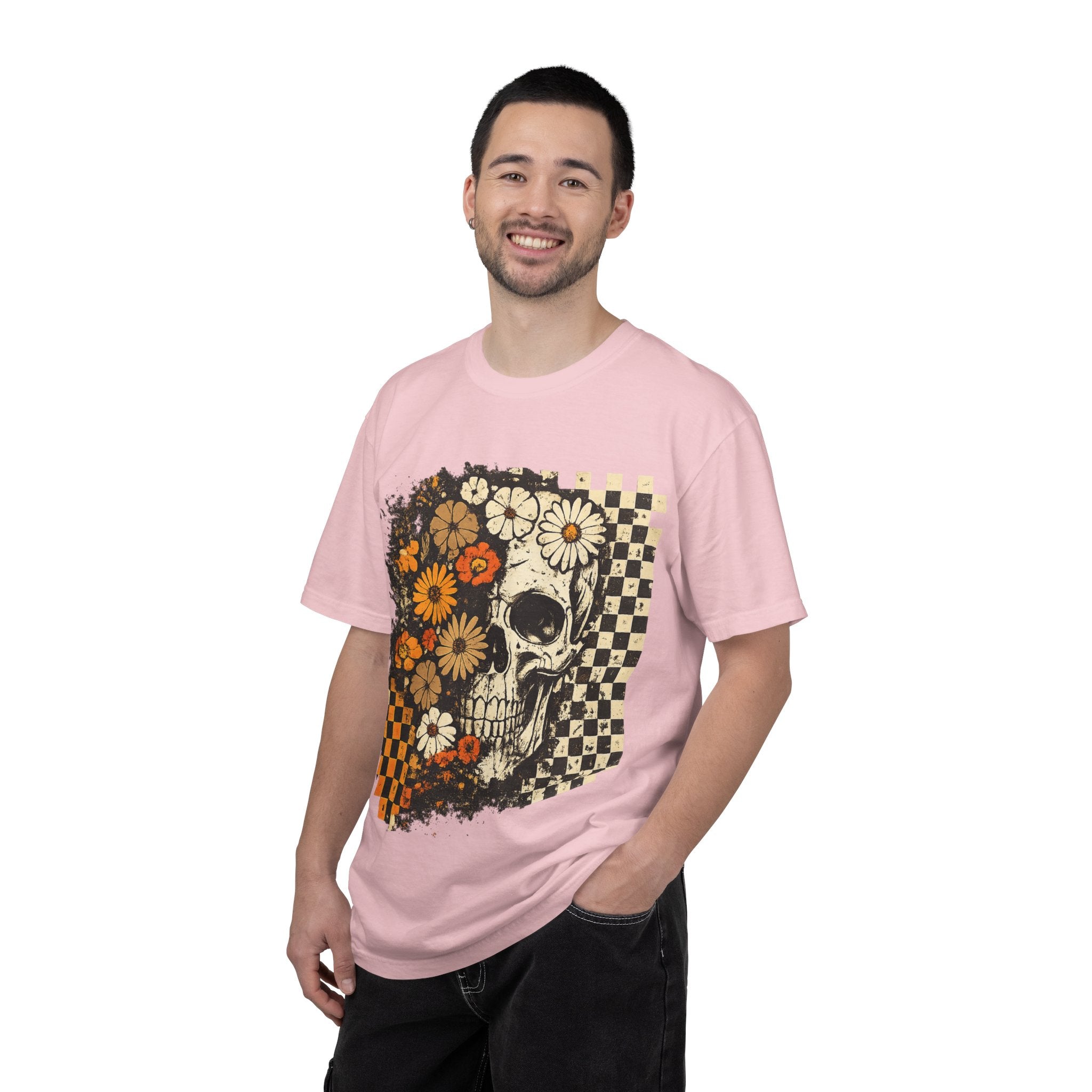 Floral Skull Checkerboard T-Shirt