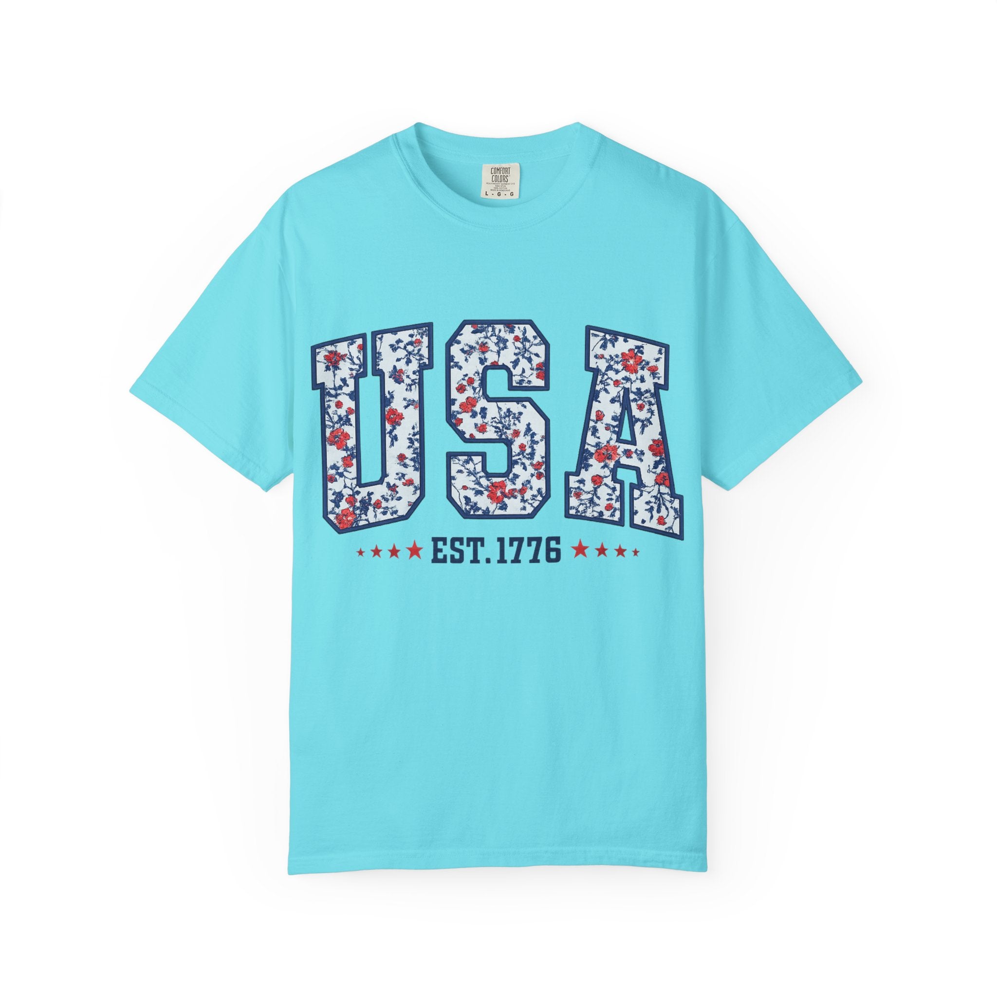 USA Floral Graphic T-Shirt — EST. 1776 Patriotic Tee