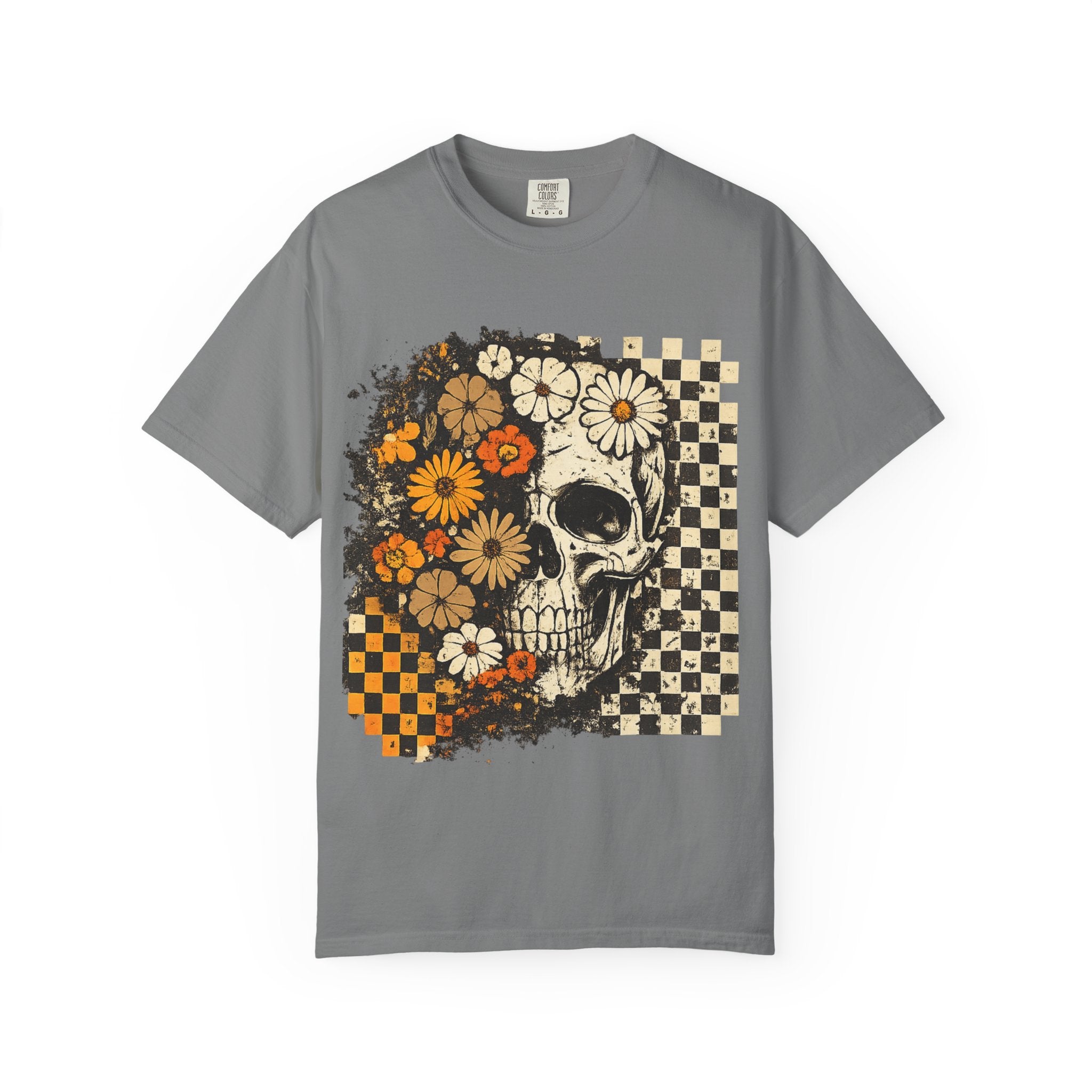 Floral Skull Checkerboard T-Shirt