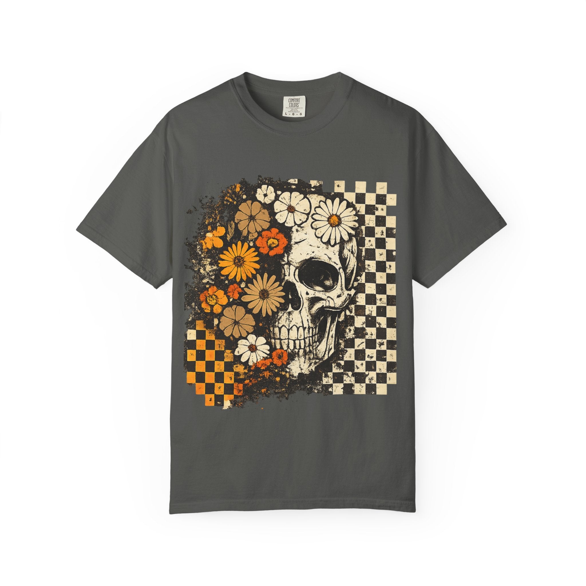 Floral Skull Checkerboard T-Shirt