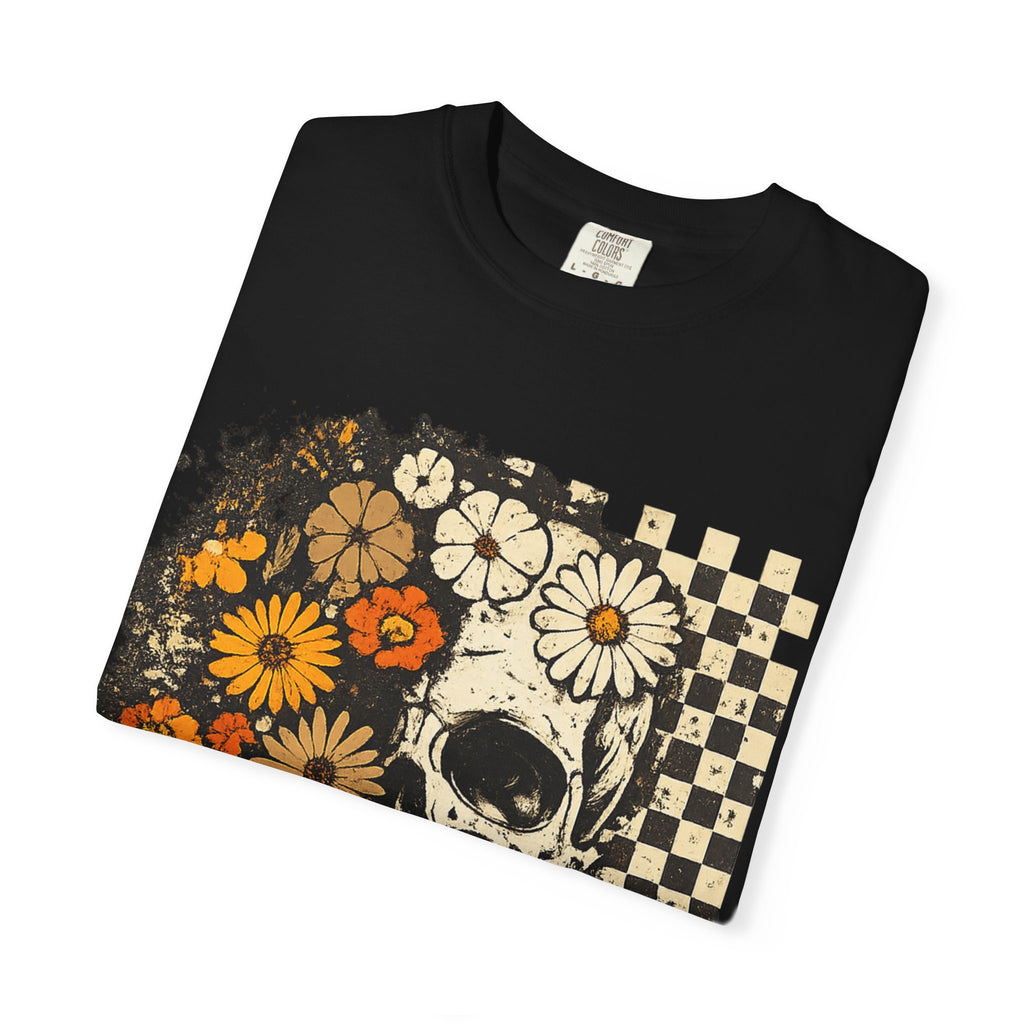 Floral Skull Checkerboard T-Shirt