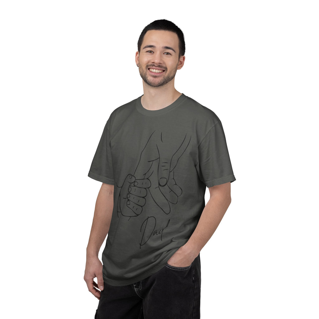 Dad Holding Baby Hand T-Shirt — Minimal Line Art Fatherhood Tee