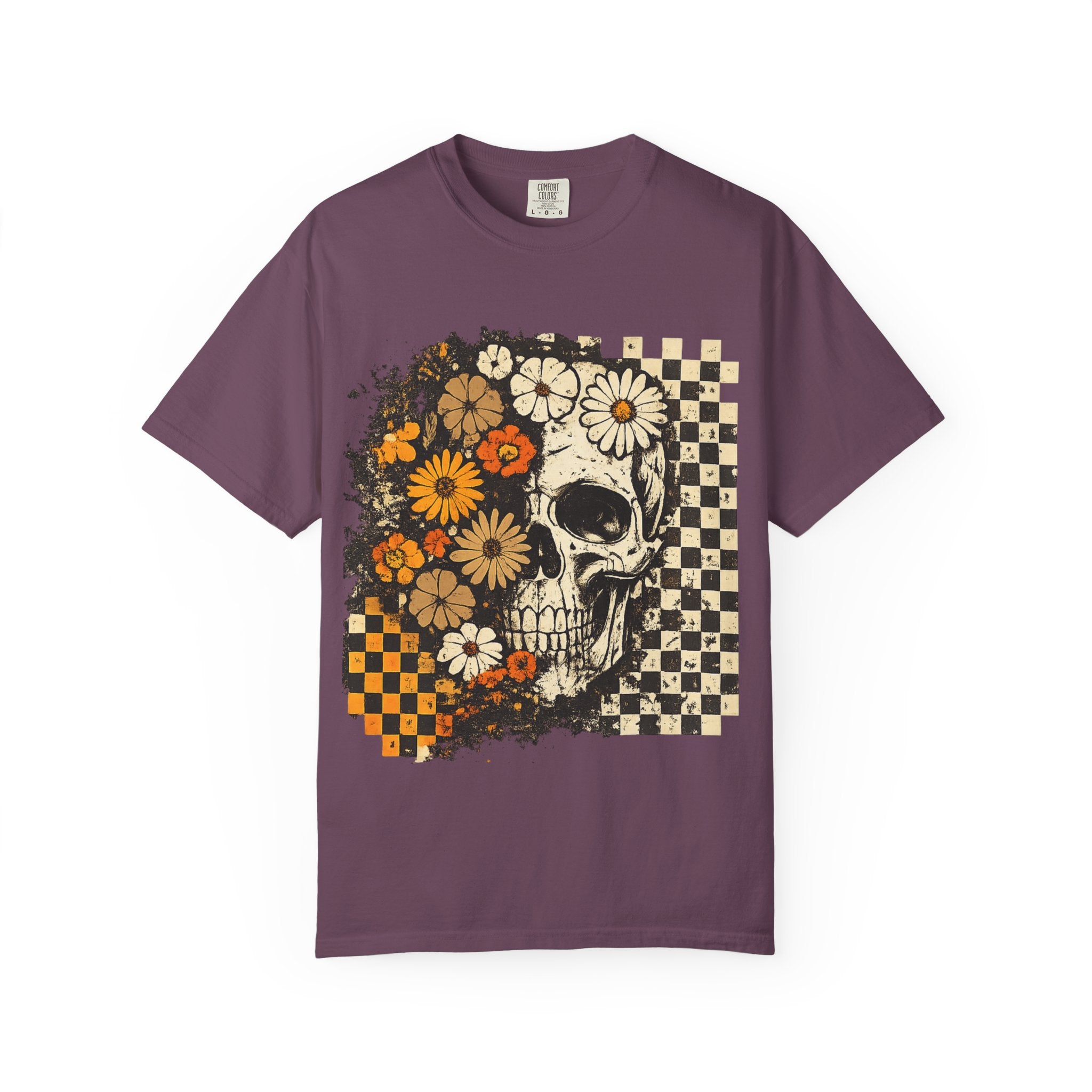 Floral Skull Checkerboard T-Shirt